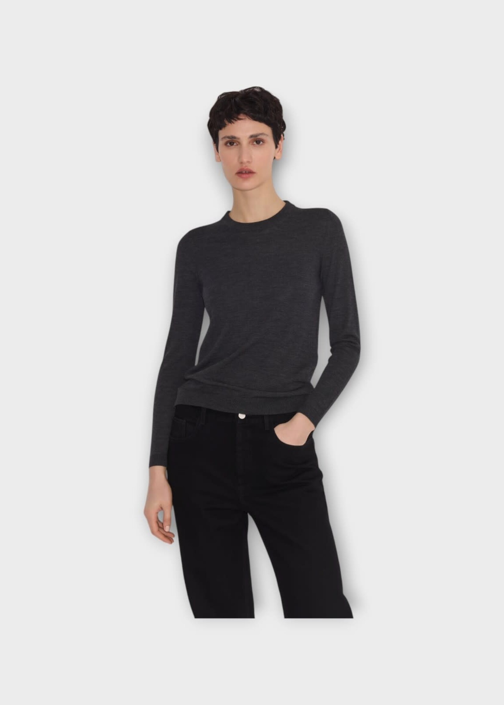 Partow Partow Knitwear, Grey, Greta Virgin Wool Crew Neck Sweater In Charcoal Grey Melange