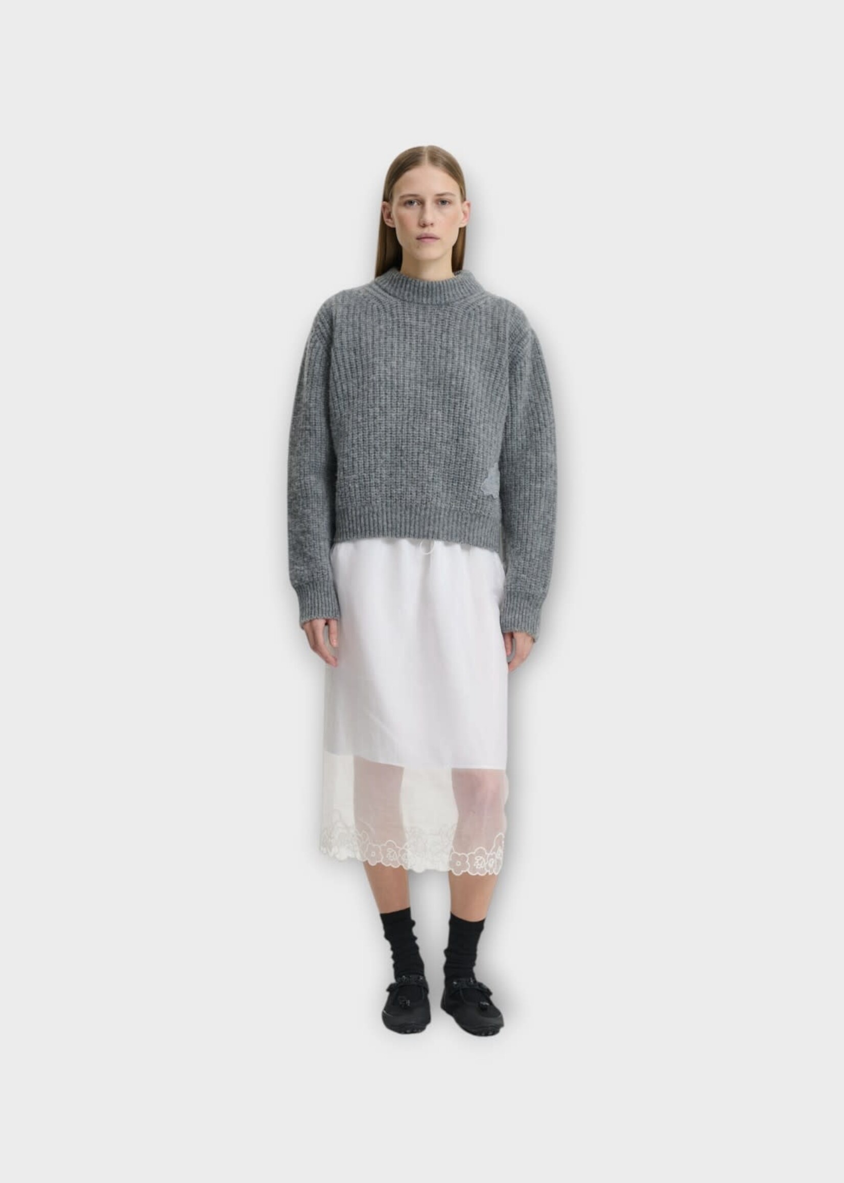 Cecilie Bahnsen Cecilie Bahnsen Knitwear, Grey, Bega Wool Fisherman Knit Pullover In Light Grey