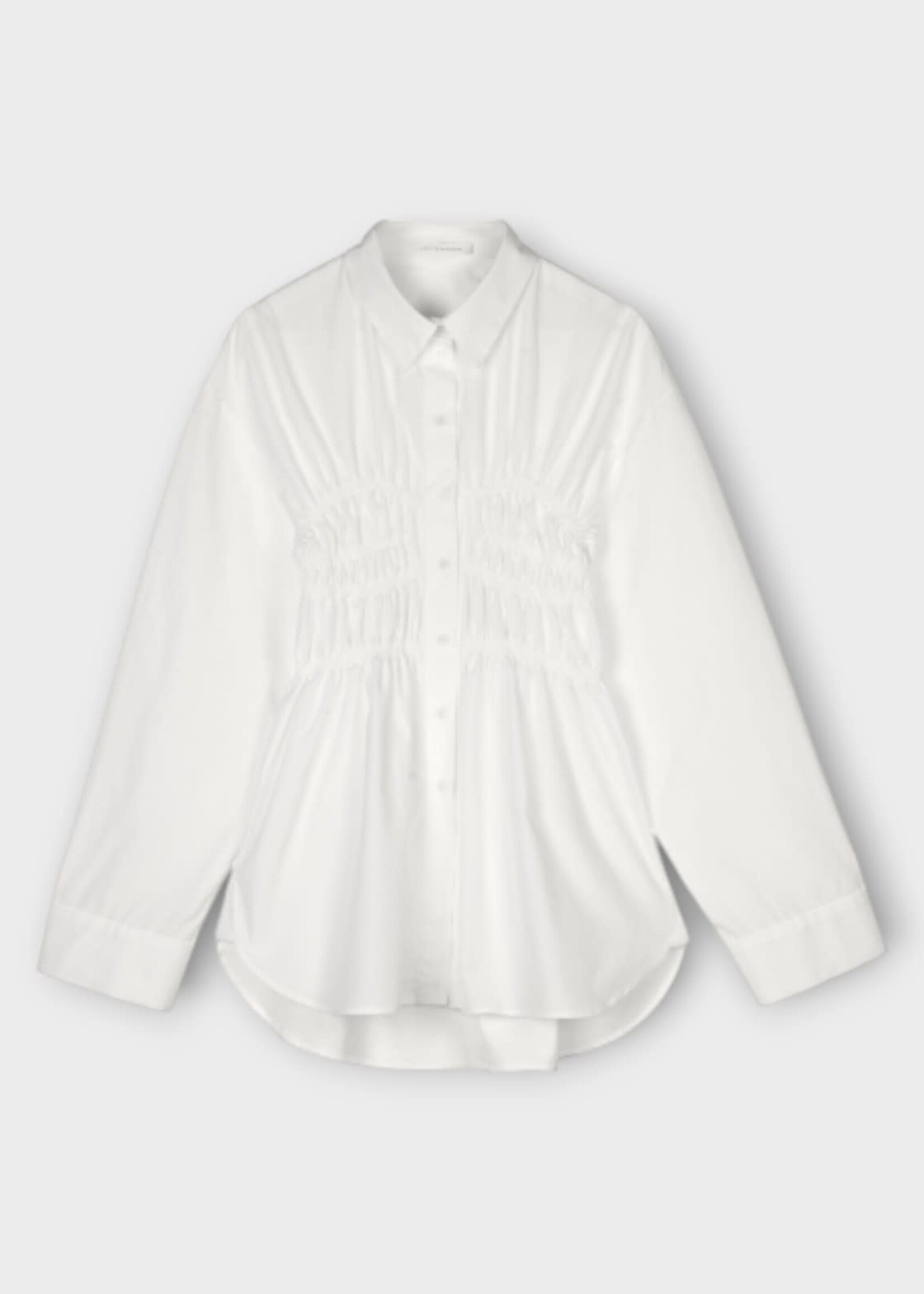 Cecilie Bahnsen Cecilie Bahnsen Shirt, White, Braxton Cotton Smocked Bodice Shirt