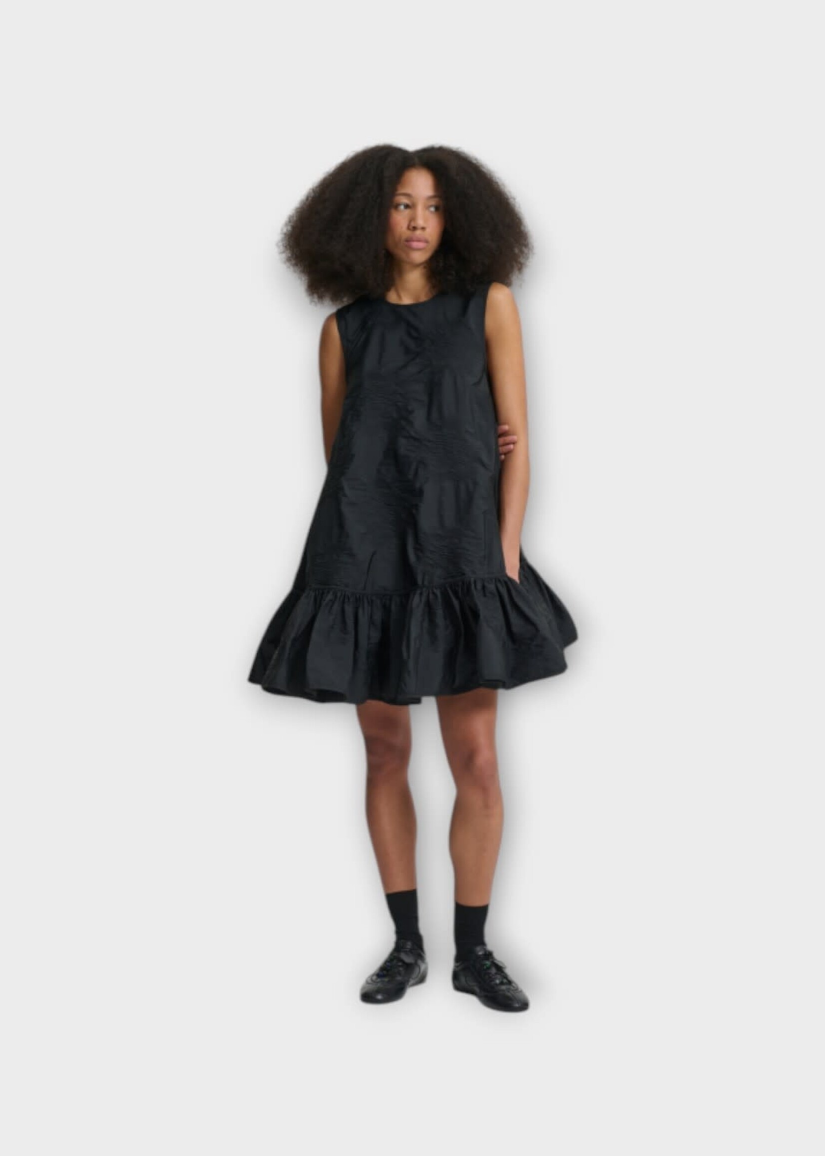 Cecilie Bahnsen Cecilie Bahnsen Dress, Black, Lala Jacquard Trapeze Dress w/ Ruffle Hem