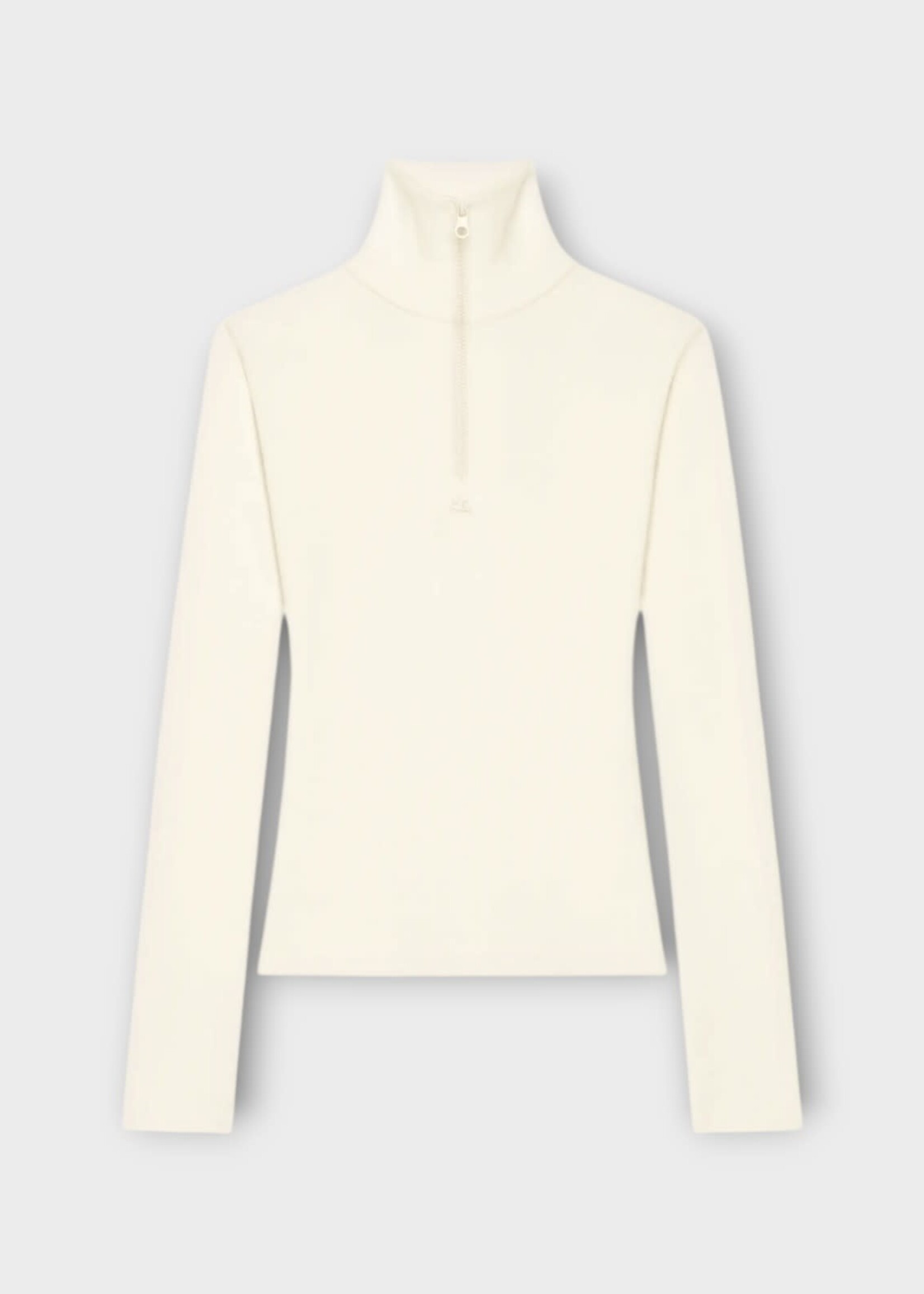 Courreges Courreges Knitwear, White, Turtle Neck Zipped Mockneck Sweater In Heritage White