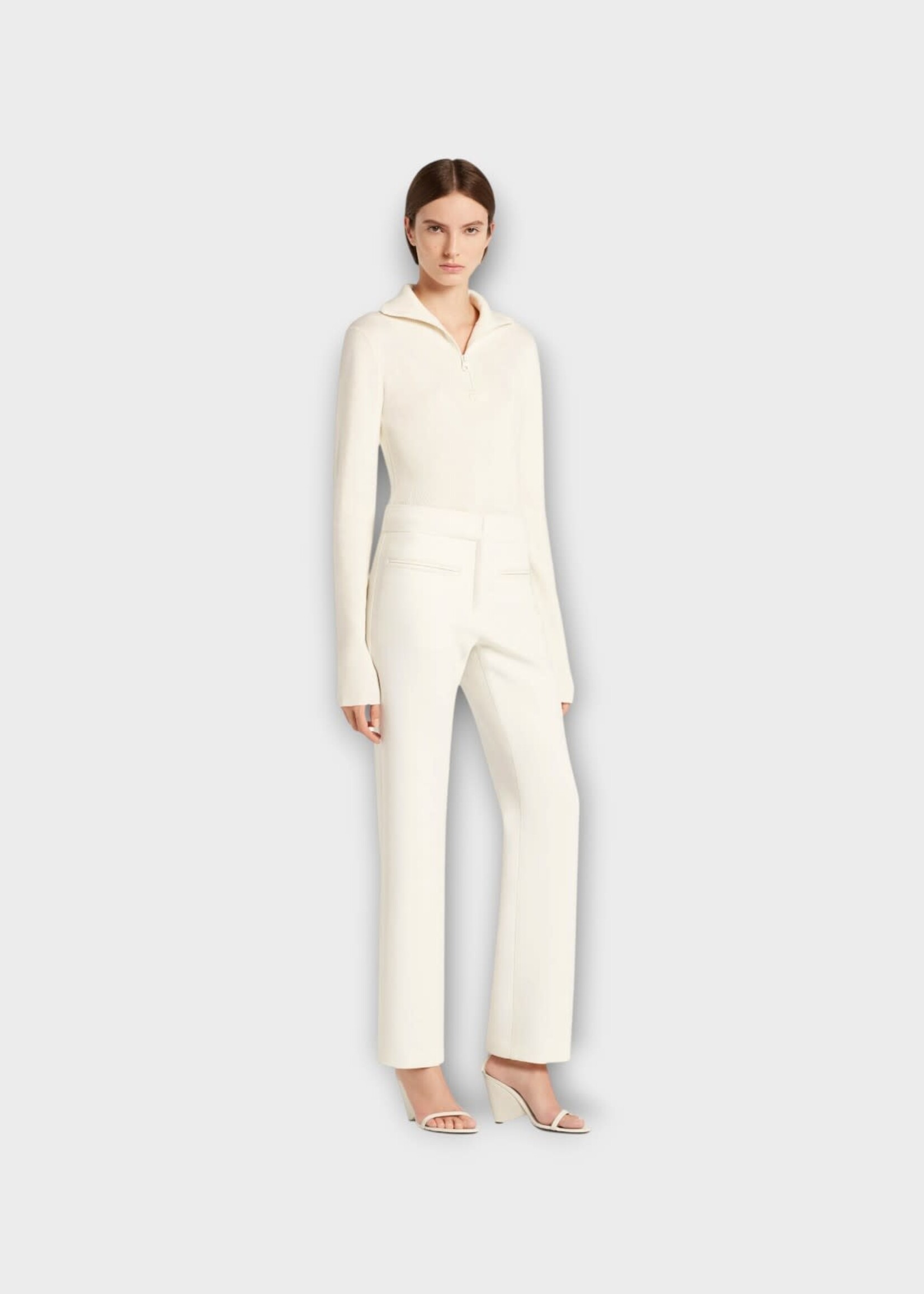 Courreges Courreges Knitwear, White, Turtle Neck Zipped Mockneck Sweater In Heritage White