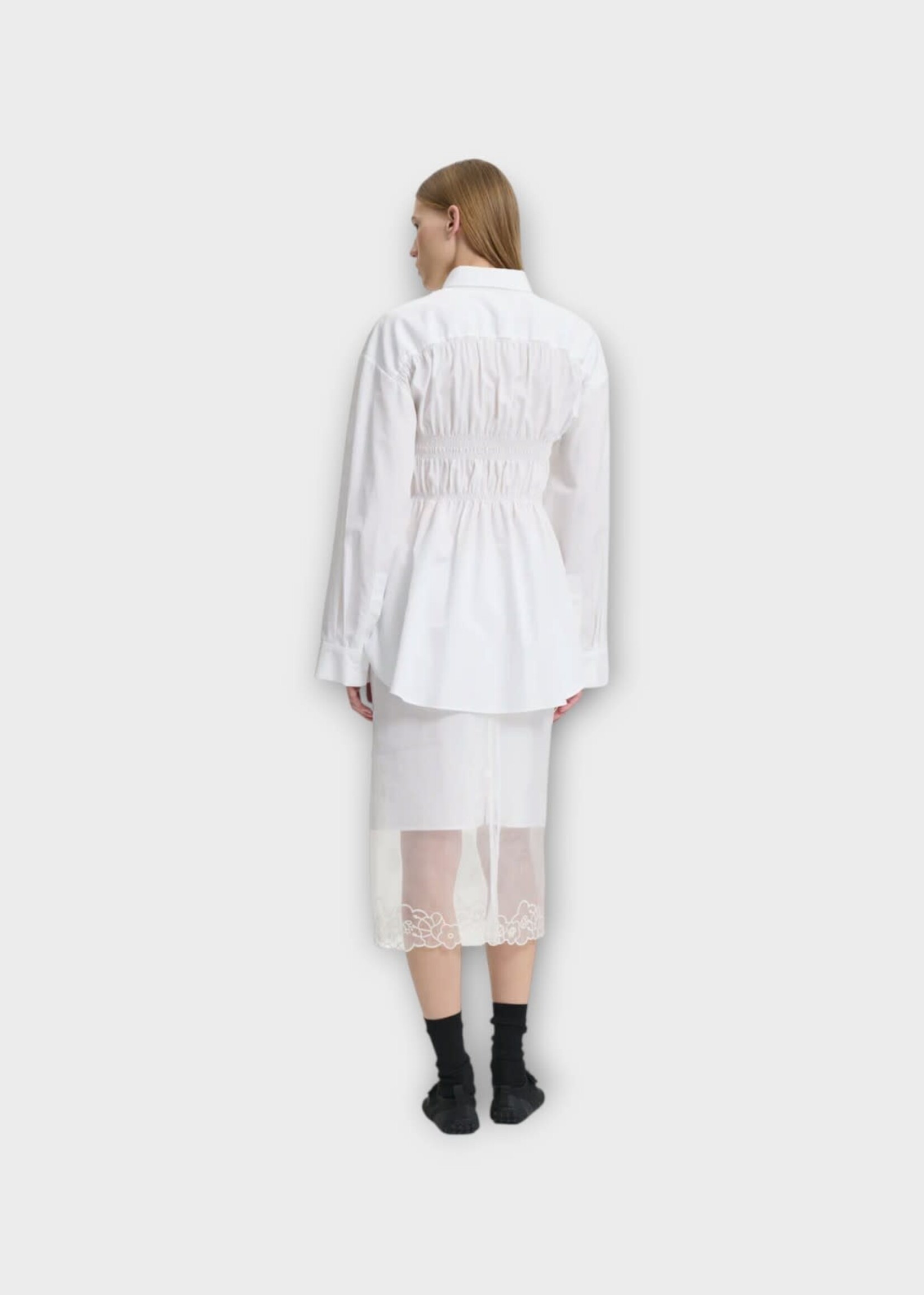 Cecilie Bahnsen Cecilie Bahnsen Shirt, White, Braxton Cotton Smocked Bodice Shirt