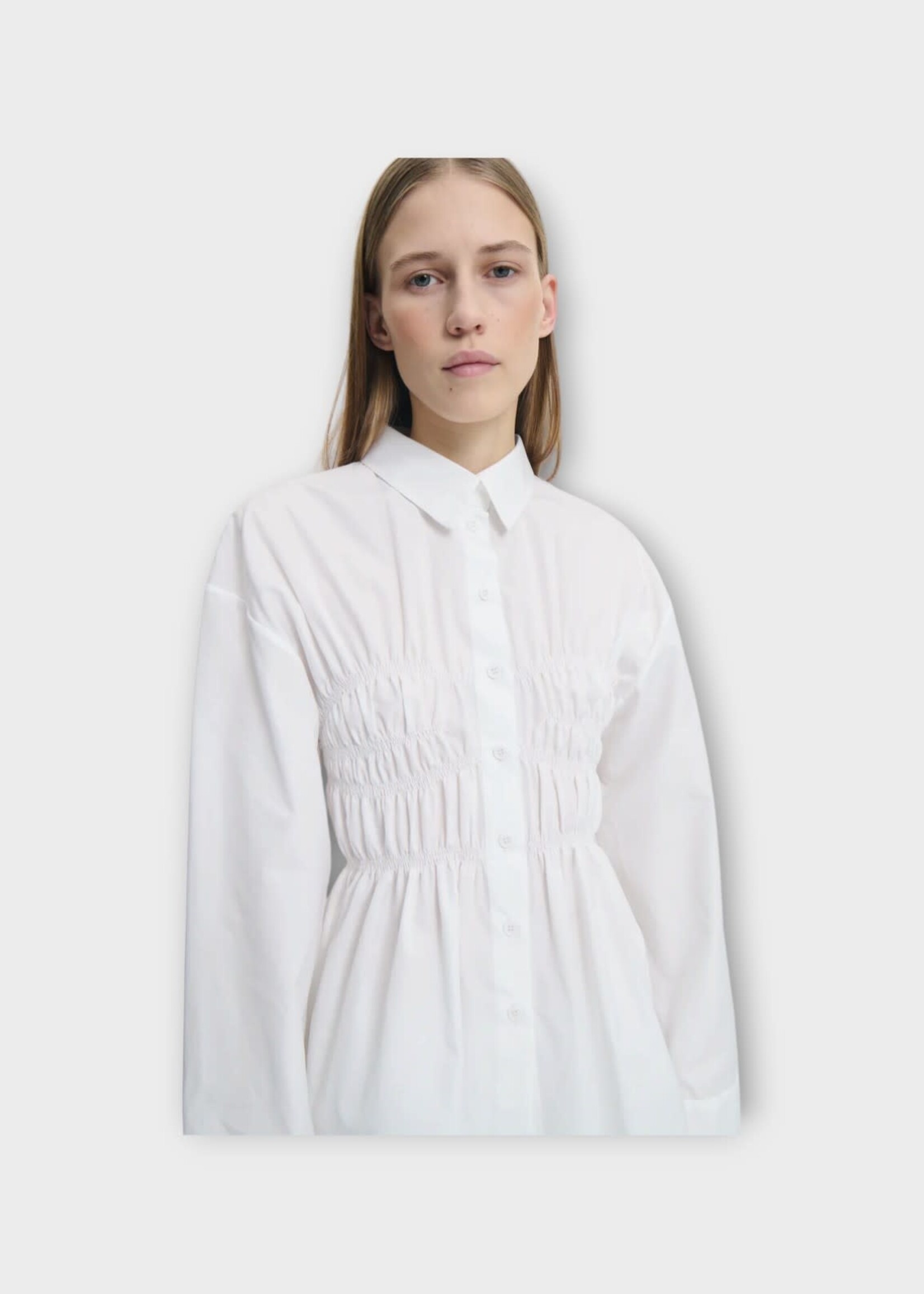 Cecilie Bahnsen Cecilie Bahnsen Shirt, White, Braxton Cotton Smocked Bodice Shirt