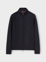 Loro Piana Loro Piana Jacket, Navy, Cashmere Mix Collared Zipped Sweater Bomber In Blue Navy & Grey Melange