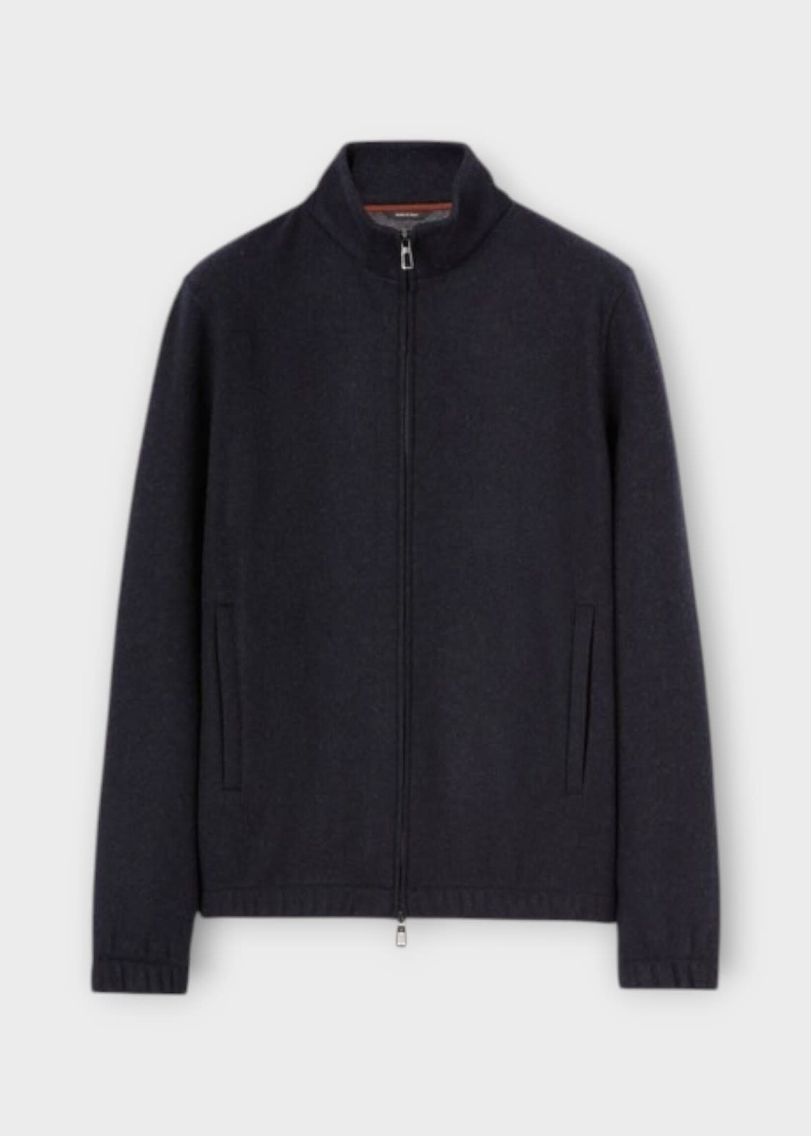 Loro Piana Loro Piana Jacket, Navy, Cashmere Mix Collared Zipped Sweater Bomber In Blue Navy & Grey Melange