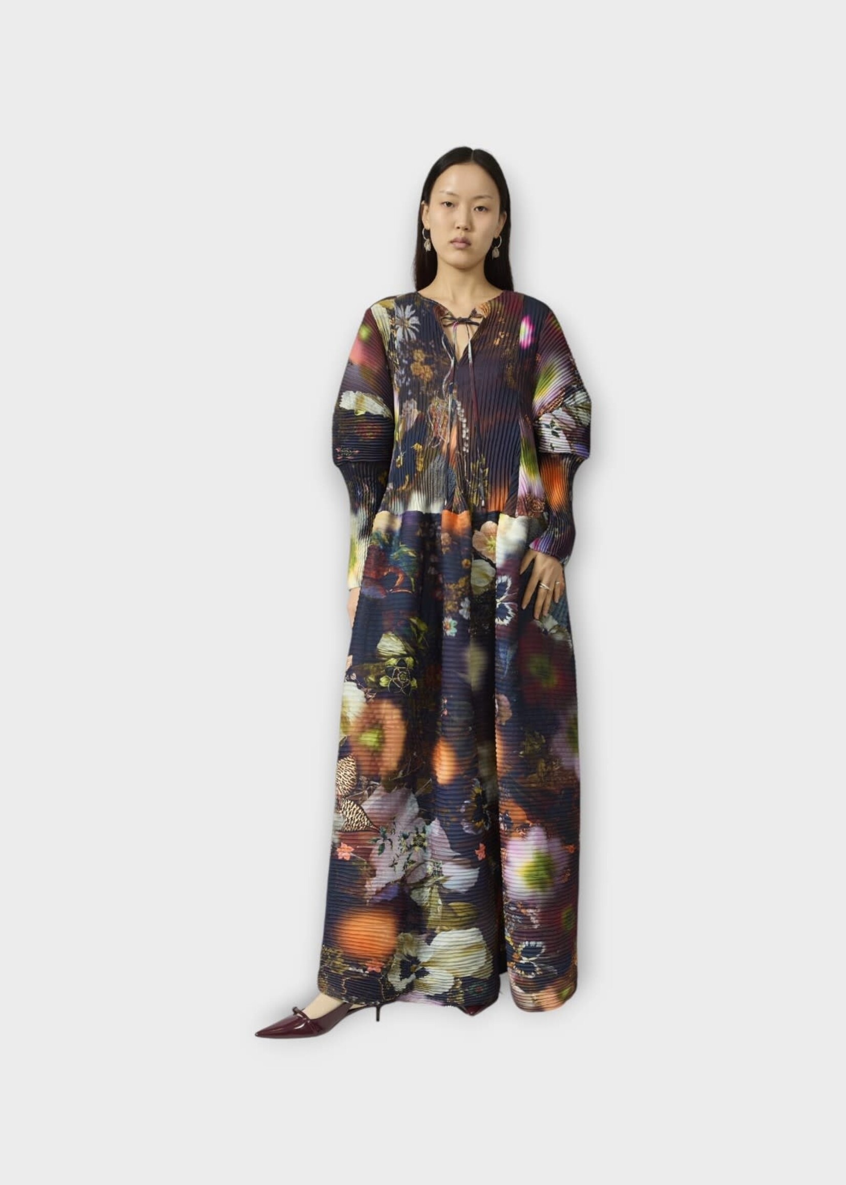 Julia Heuer Julia Heuer Dress, Print, Phoebe Hand Pleated Long Sleeve Long Dress In Nola Print