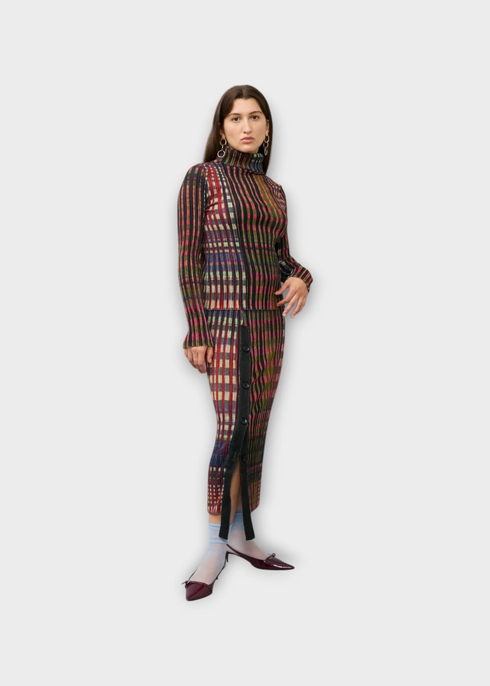 Julia Heuer Julia Heuer Knitwear, Multi, Ru Turtle Neck Pleated Knit Pullover In Joni