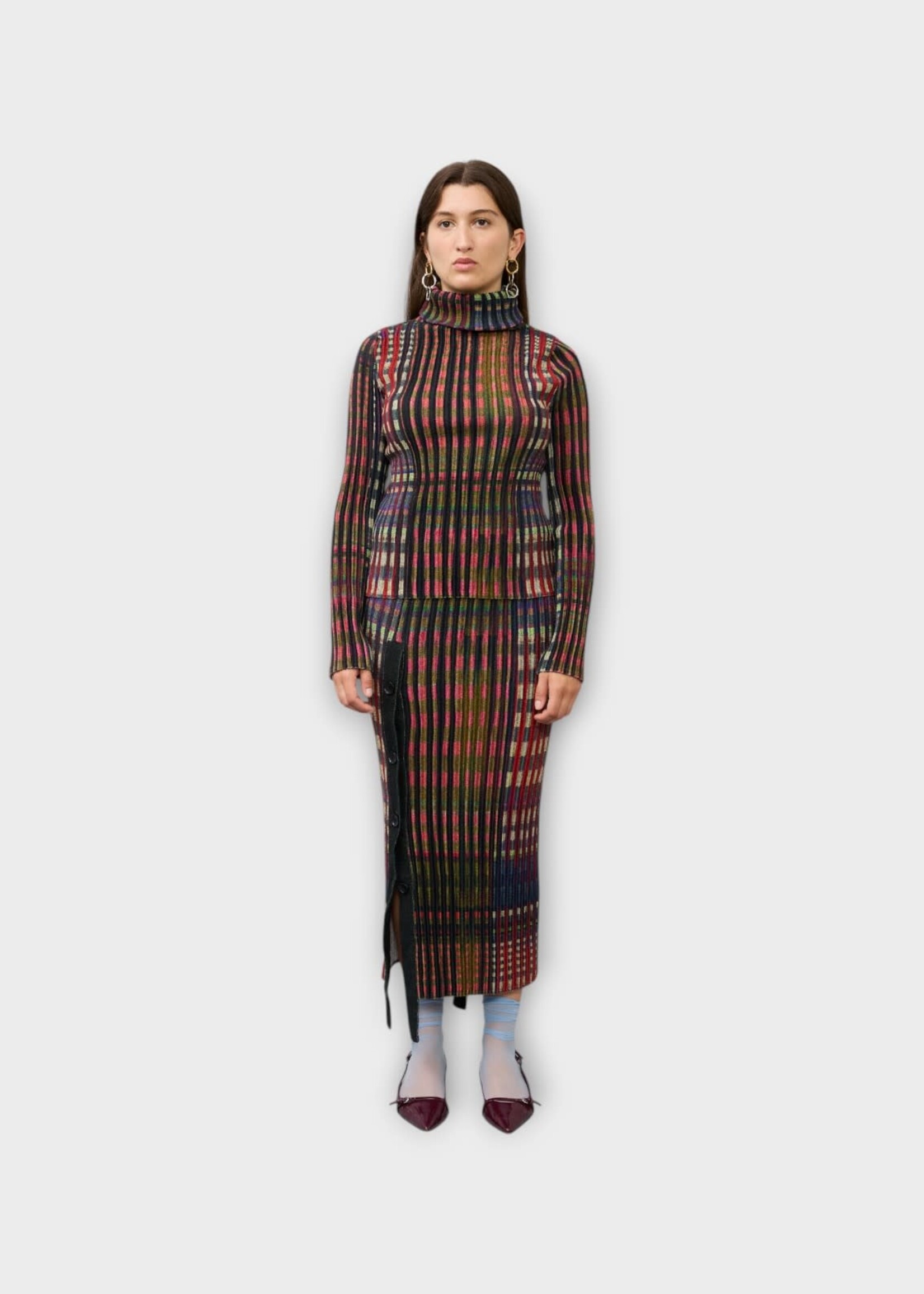 Julia Heuer Julia Heuer Knitwear, Multi, Ru Turtle Neck Pleated Knit Pullover In Joni