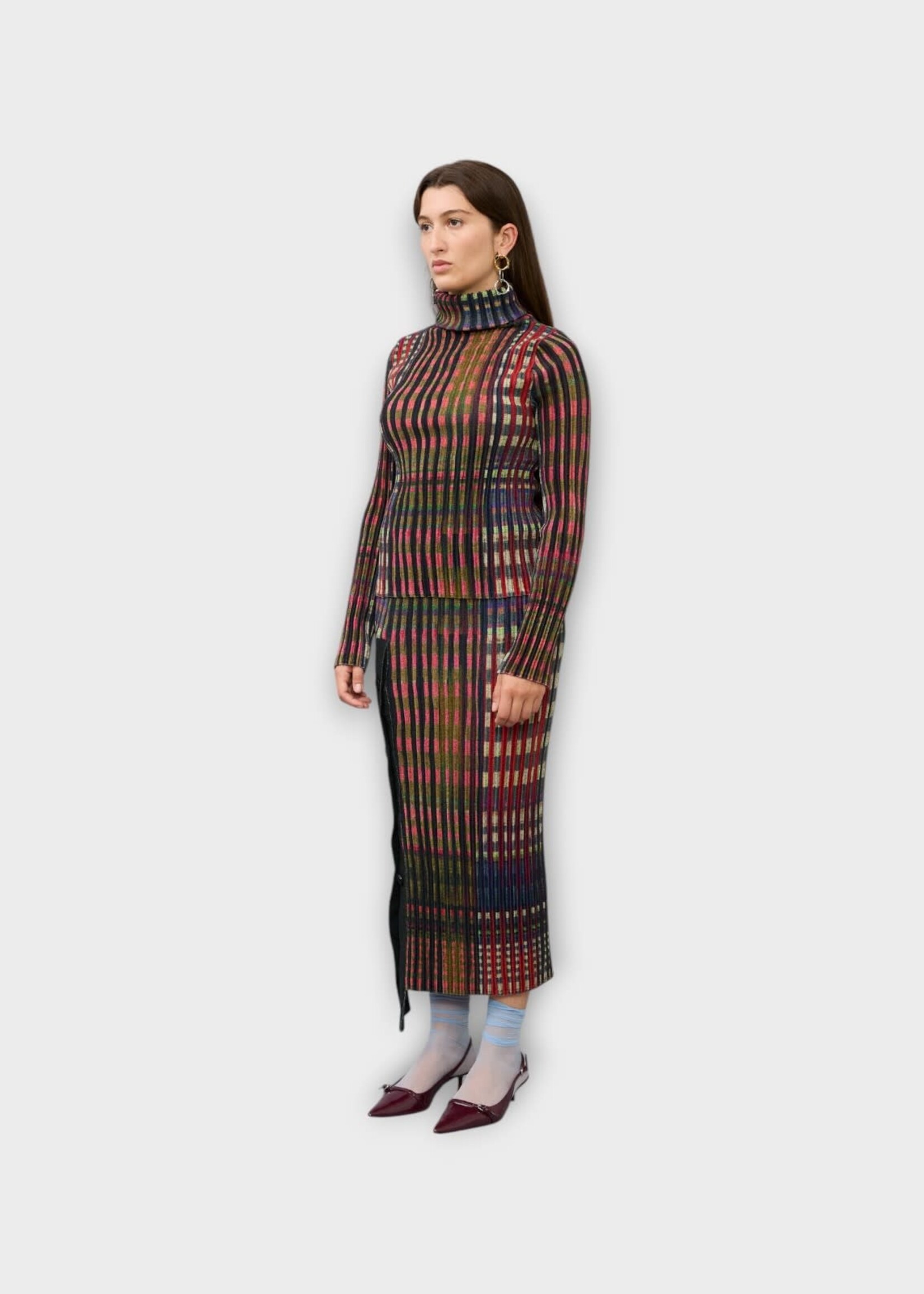 Julia Heuer Julia Heuer Knitwear, Multi, Ru Turtle Neck Pleated Knit Pullover In Joni