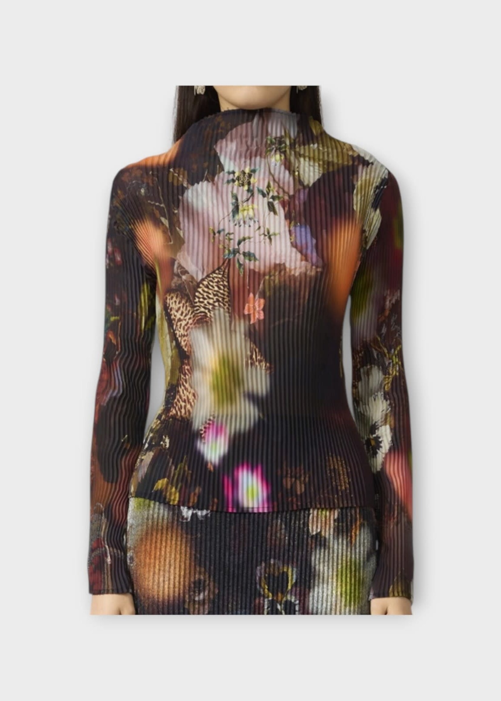 Julia Heuer Julia Heuer Top, Print, Lee Hand Pleated Bottle Neck Long Sleeve Top In Nola