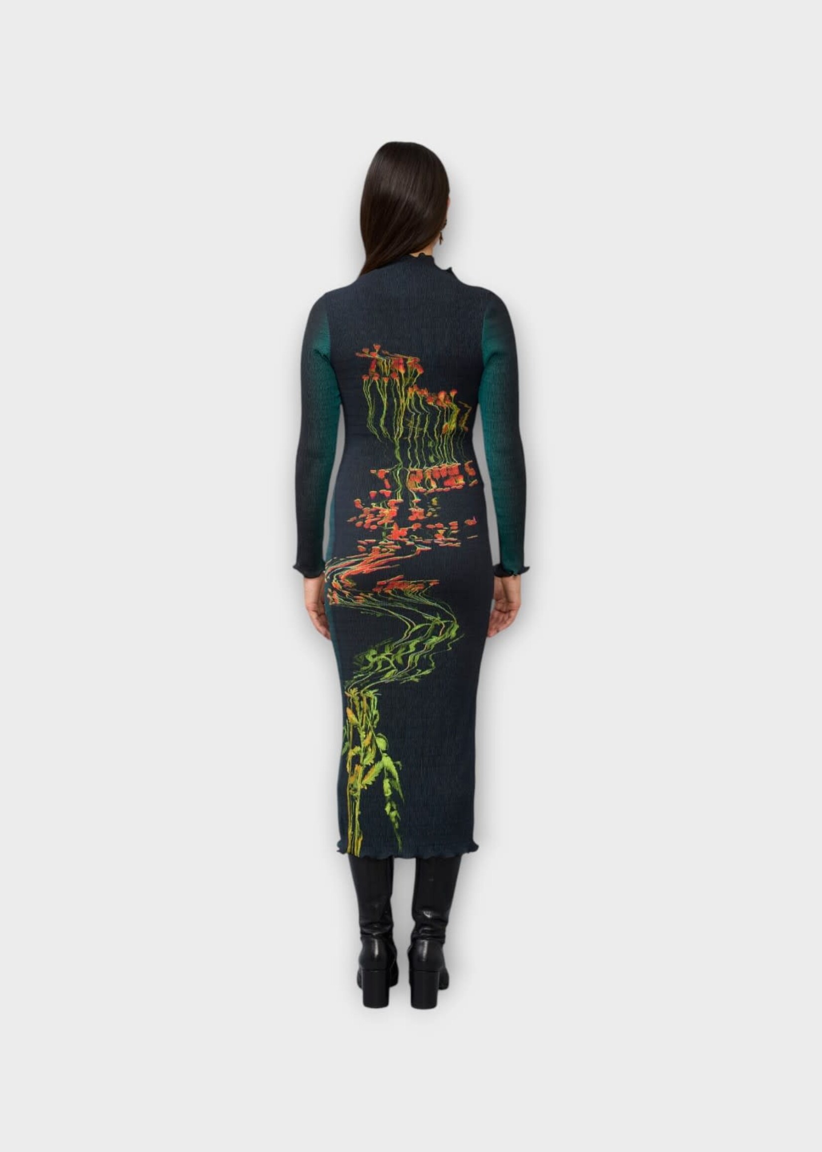 Julia Heuer Julia Heuer Dress, Print, Rupert Hand Pleated High Neck Long Sleeve Smock Dress In Patsy