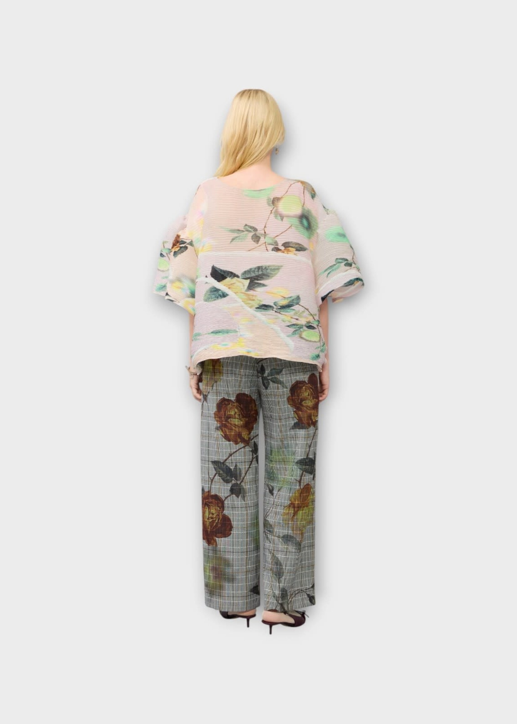 Julia Heuer Julia Heuer Top, Print, Robin Hand Pleated Oversized Short Sleeve Top In Edward