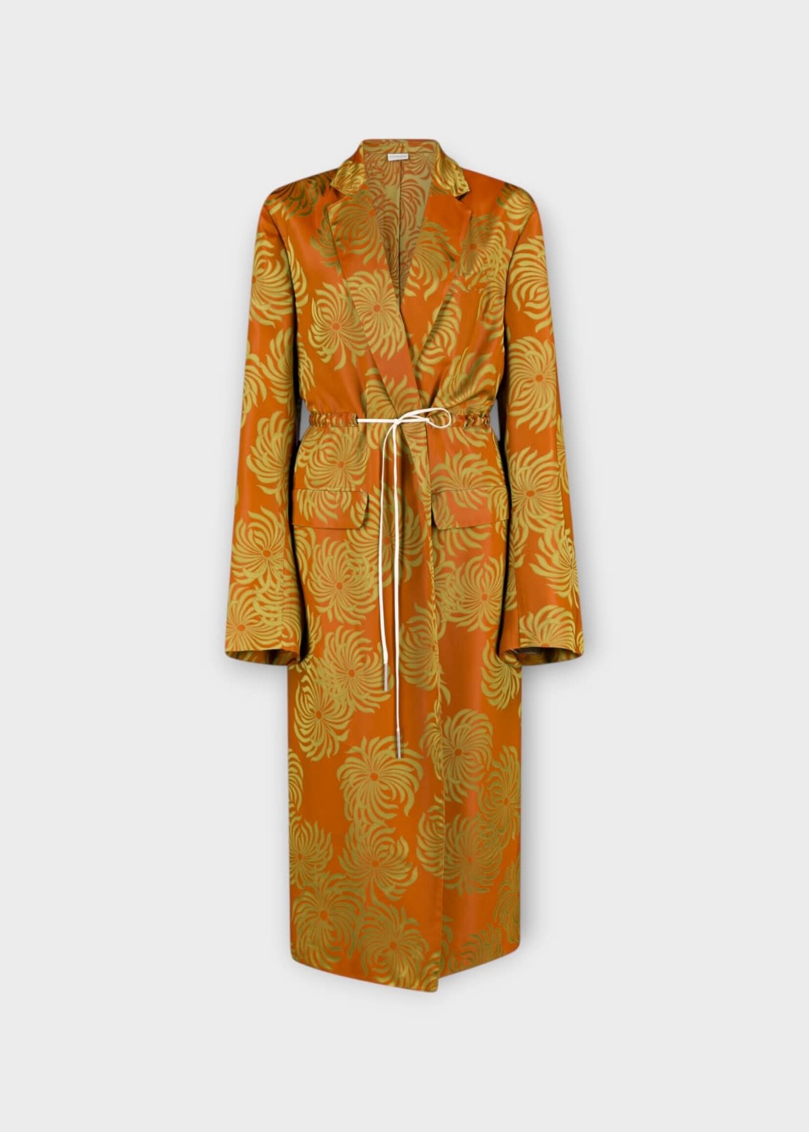 Dries Van Noten Dries Van Noten Coat, Orange, Rastino Collared Long Kimono Coat w/ Drawstring #22