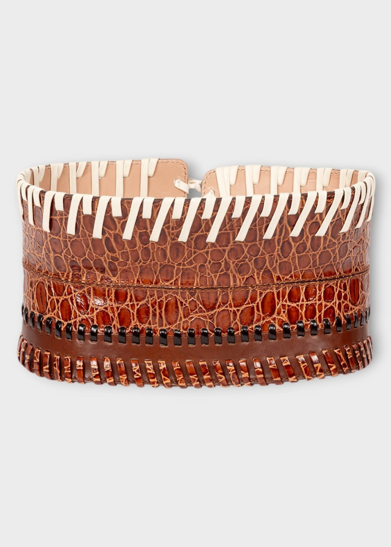 Dries Van Noten Dries Van Noten Belt, Brown, Leather Drawstring Embelished Wide Waist Belt In Tan