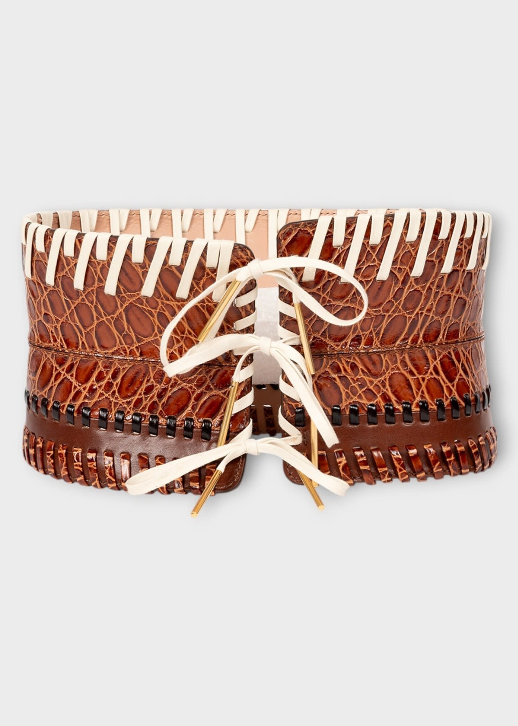Dries Van Noten Dries Van Noten Belt, Brown, Leather Drawstring Embelished Wide Waist Belt In Tan