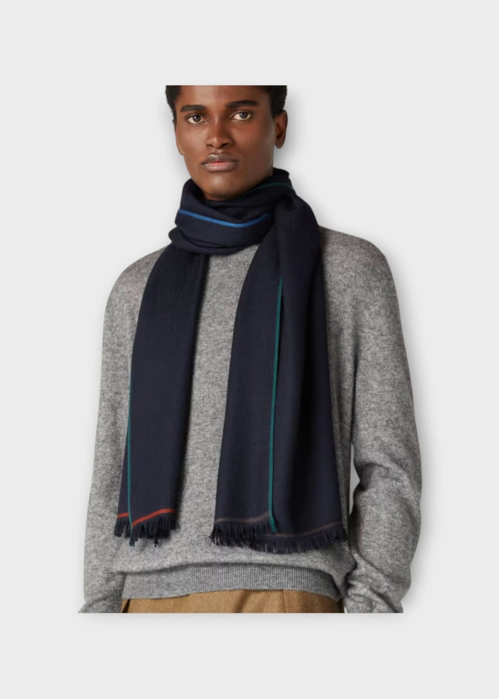 Loro Piana Loro Piana Scarf, Navy, Four In Hand Cashmere Fringed Scarf In Blue Navy