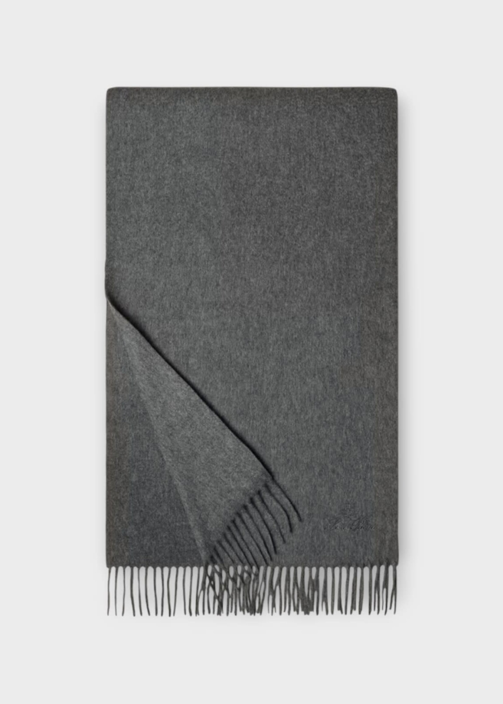 Loro Piana Loro Piana Scarf, Grey, Grande Unita Scarf Cashmere Fringed Scarf In Grey Melange w/ Logo Embroidery