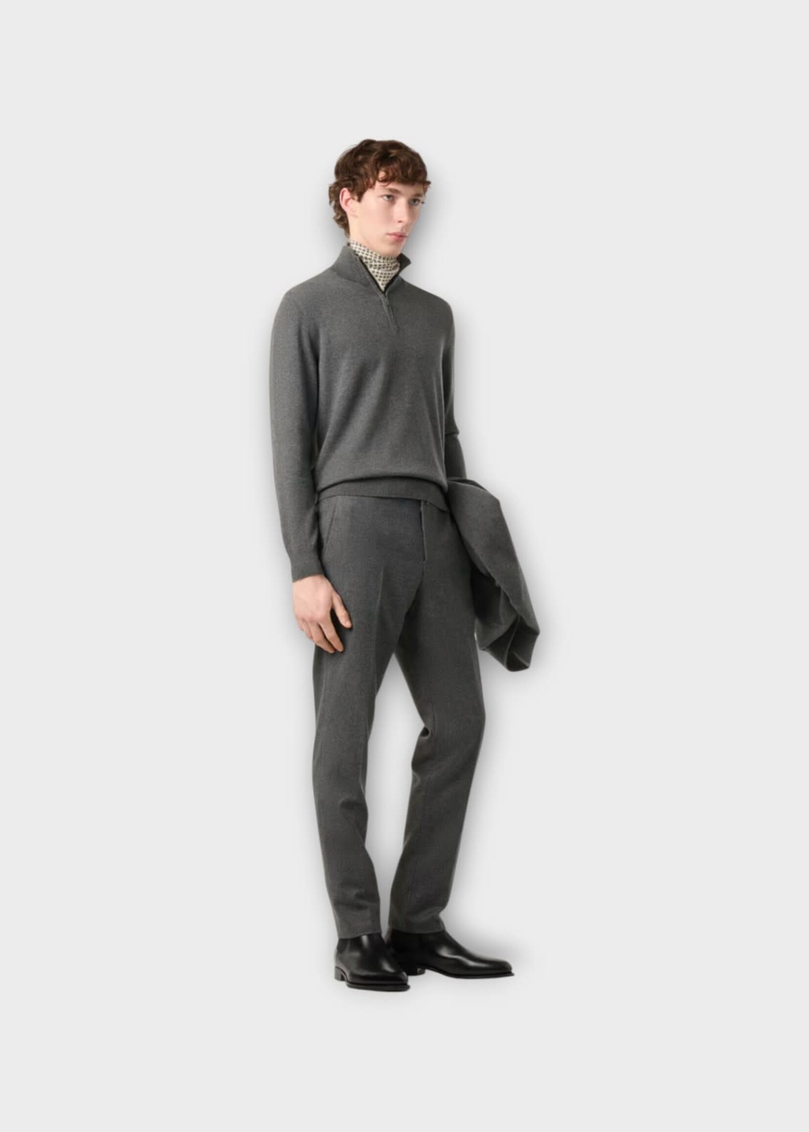 Loro Piana Loro Piana Trousers, Grey, Leisure City Virgin Wool & Cashmere Mid Rise Straight Leg Pants In London Smoke Melange