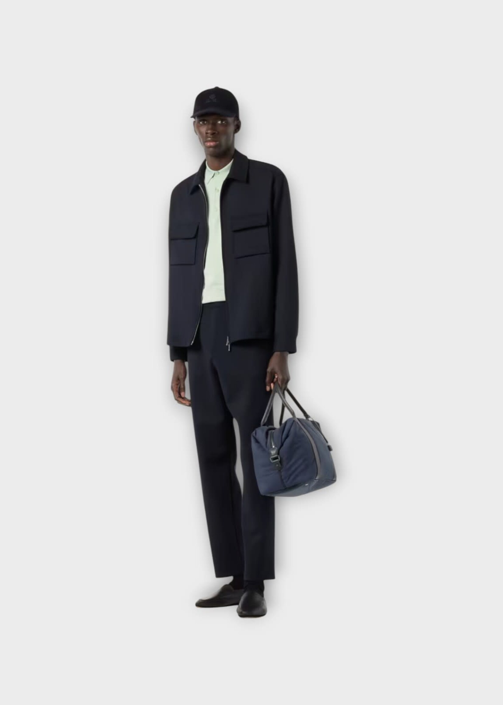 Loro Piana Loro Piana Shirt, Navy, Pray Wool Storm System Collared Zipped Jacket in Blue Navy w/ Chest Pockets