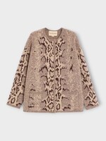 Valentino Valentino Jacket, Print, Cashmere Crew Neck Buttoned Jacket in Beige w/ Animalier Print Motif