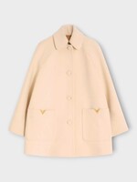 Valentino Valentino Coat, Beige, Wool Loose Fit Collared Drap Coat In Betulla #7