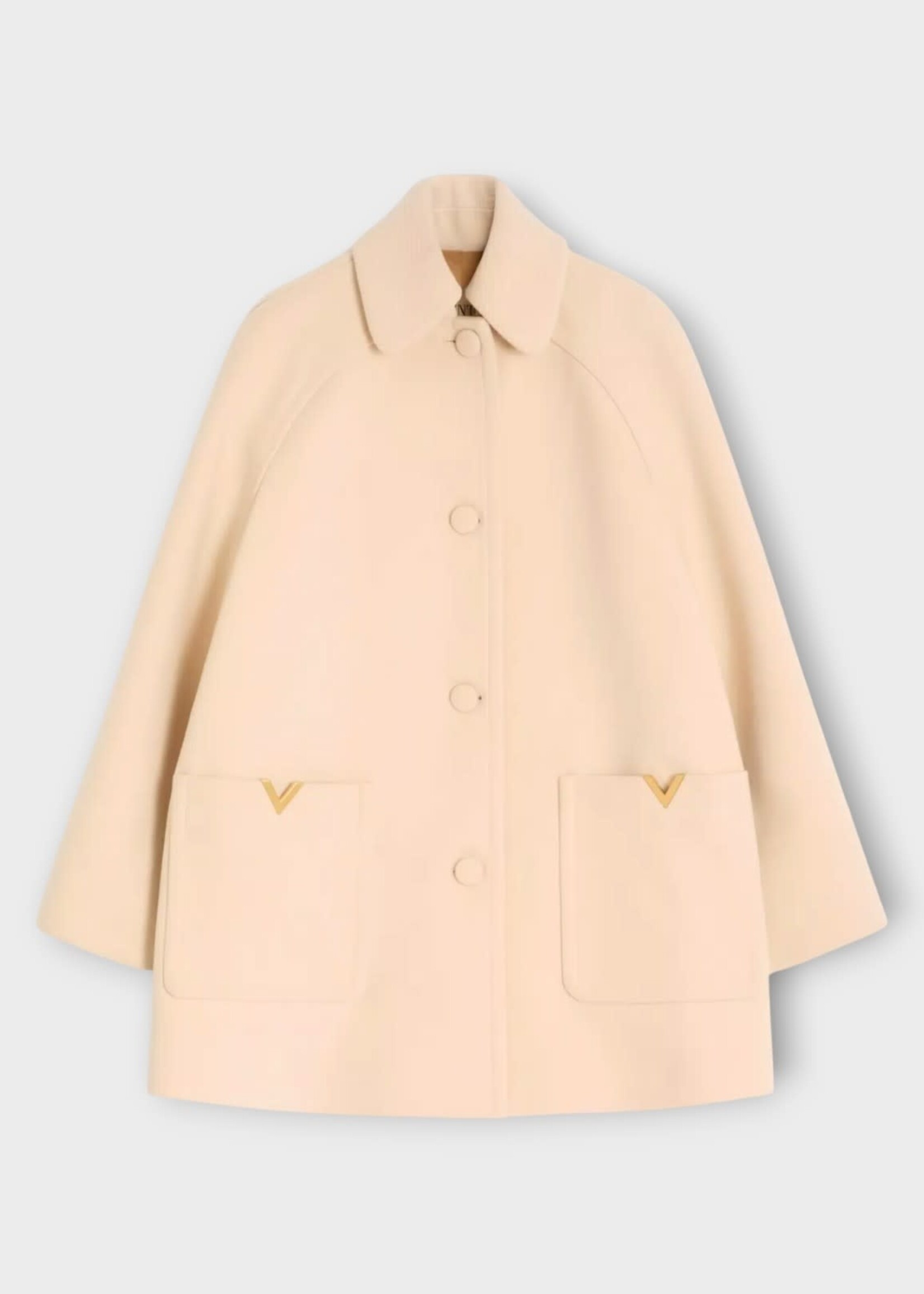 Valentino Valentino Coat, Beige, Wool Loose Fit Collared Drap Coat In Betulla #7
