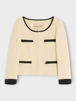 Valentino Valentino Jacket, Multi, Plain Wool Tweed Wide Neckline Zipped Jacket In Almond & Nero #12