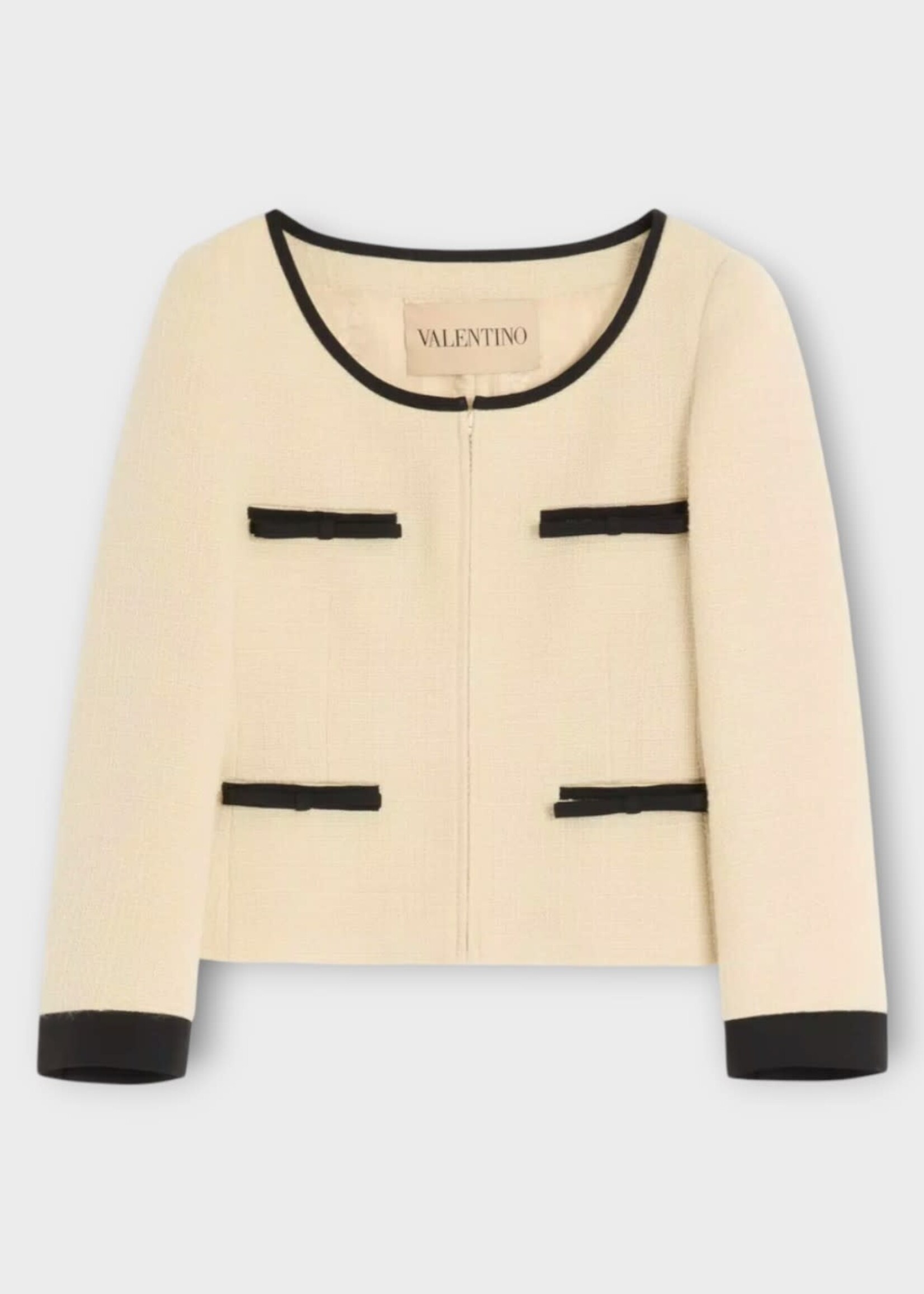 Valentino Valentino Jacket, Multi, Plain Wool Tweed Wide Neckline Zipped Jacket In Almond & Nero #12