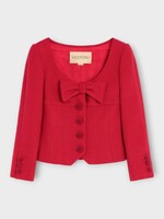 Valentino Valentino Jacket, Red, Plain Wool Tweed Wide Neckline Buttoned Jacket In Paris w/ Bow Detail #18