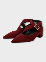 Khaite Khaite Heels, Red, Sloan Hair Calf Leather Pump In Cherry w/ Ankle Strap