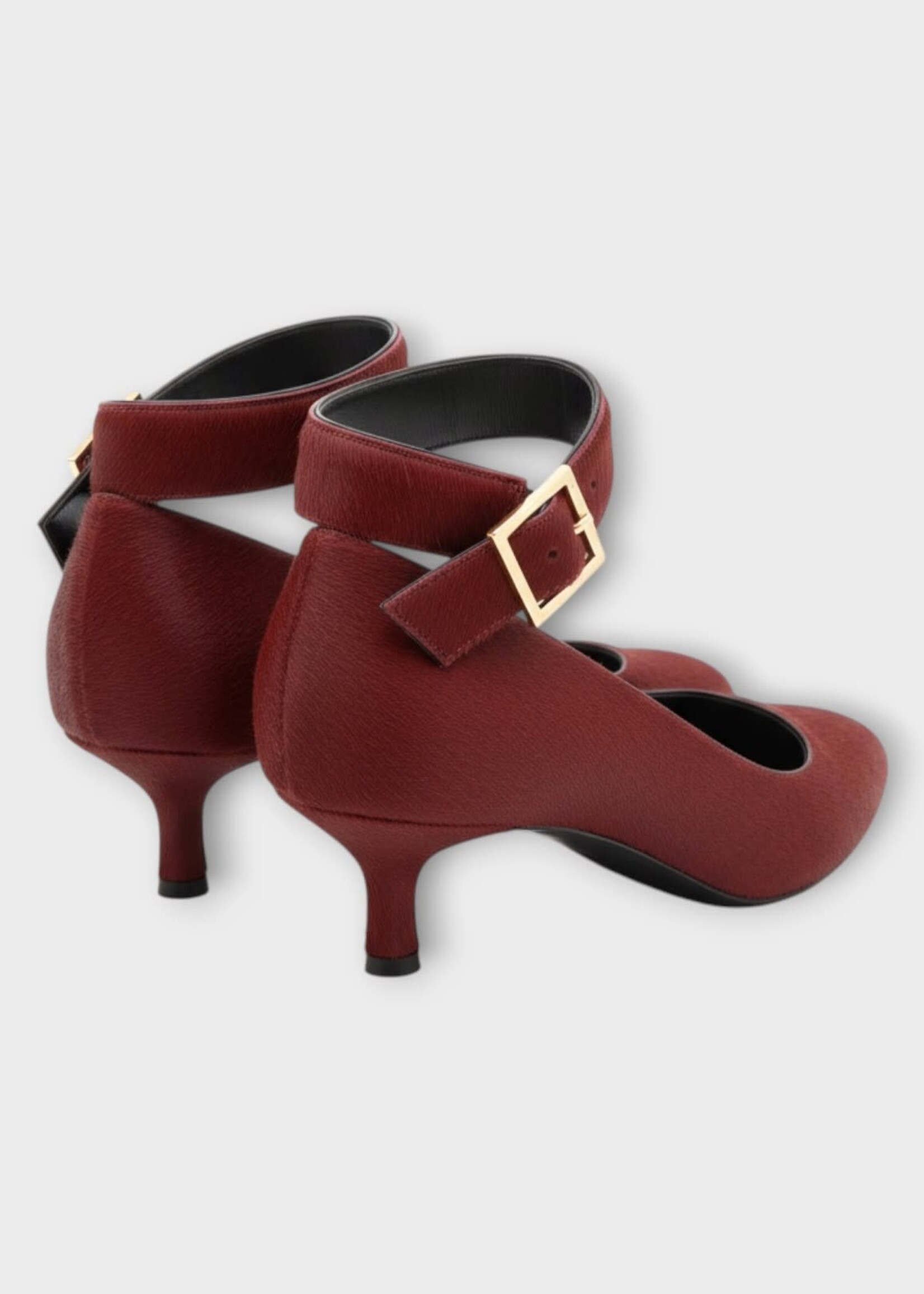 Khaite Khaite Heels, Red, Sloan Hair Calf Leather Pump In Cherry w/ Ankle Strap