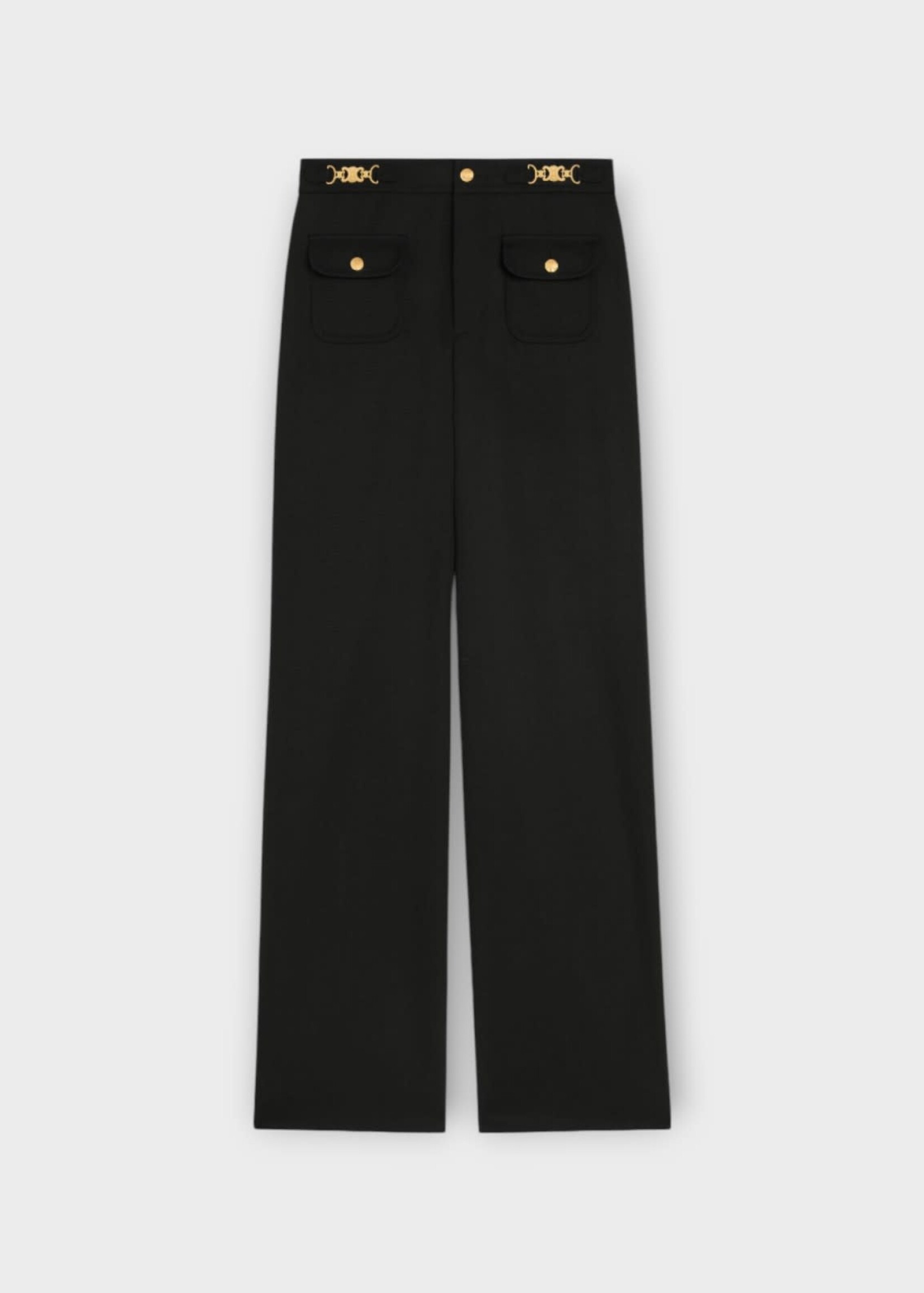 Celine Celine Trousers, Black, Wool Diagonal Triopmhe Pants w/ Flap Pockets