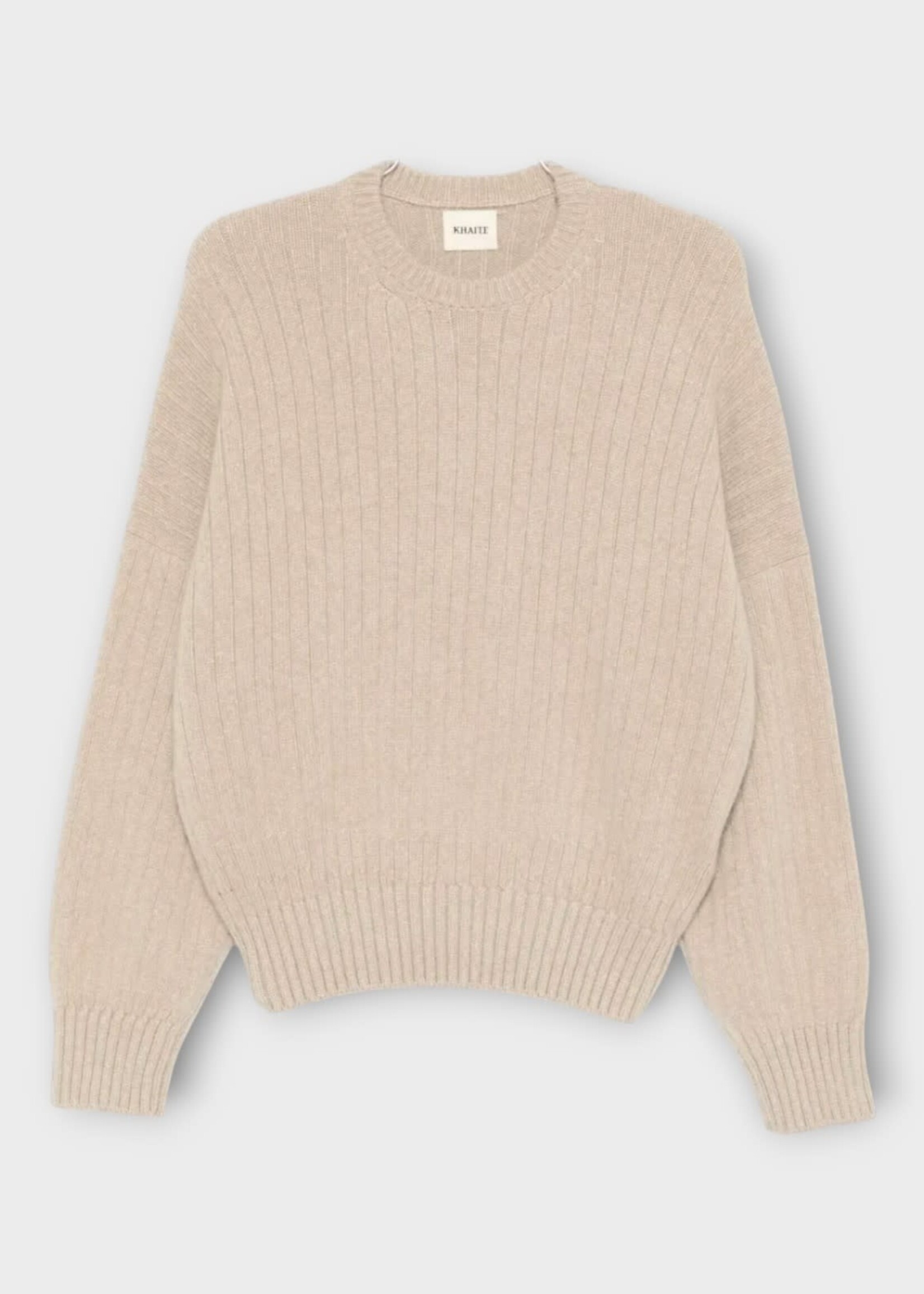 Khaite Khaite Knitwear, Beige, Lennox Cashmere Ribbed Crew Neck Sweater In Putty