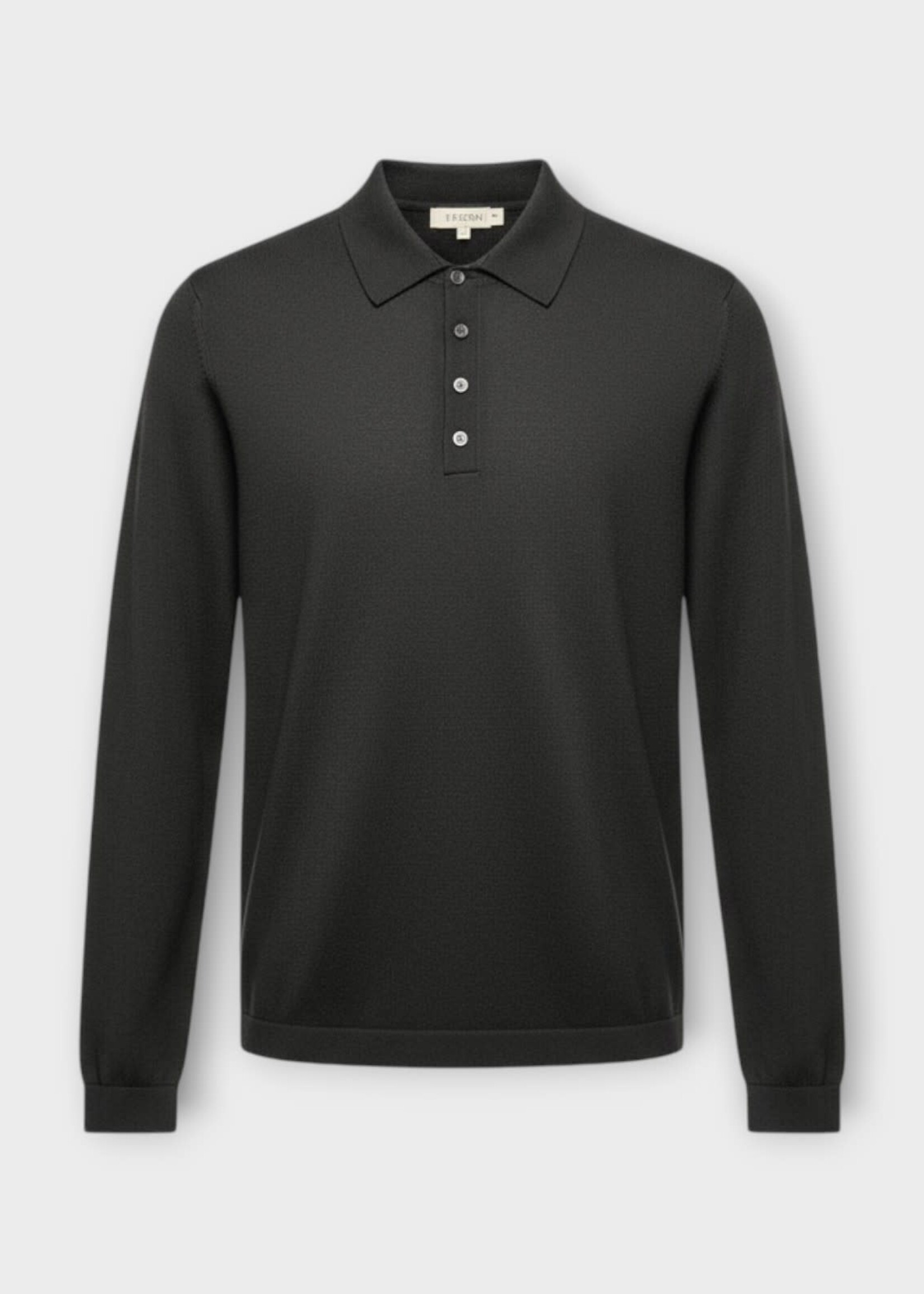 Massimo Alba Massimo Alba Polo, Black, Wool Long Sleeve Polo Sweater In Meteorite