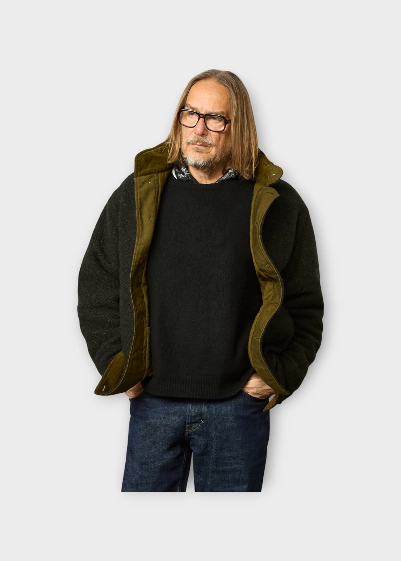 Massimo Alba Massimo Alba Jacket, Green, Marcos Wool Buttoned Jacket In Military Green w/ Herringbone Pattern