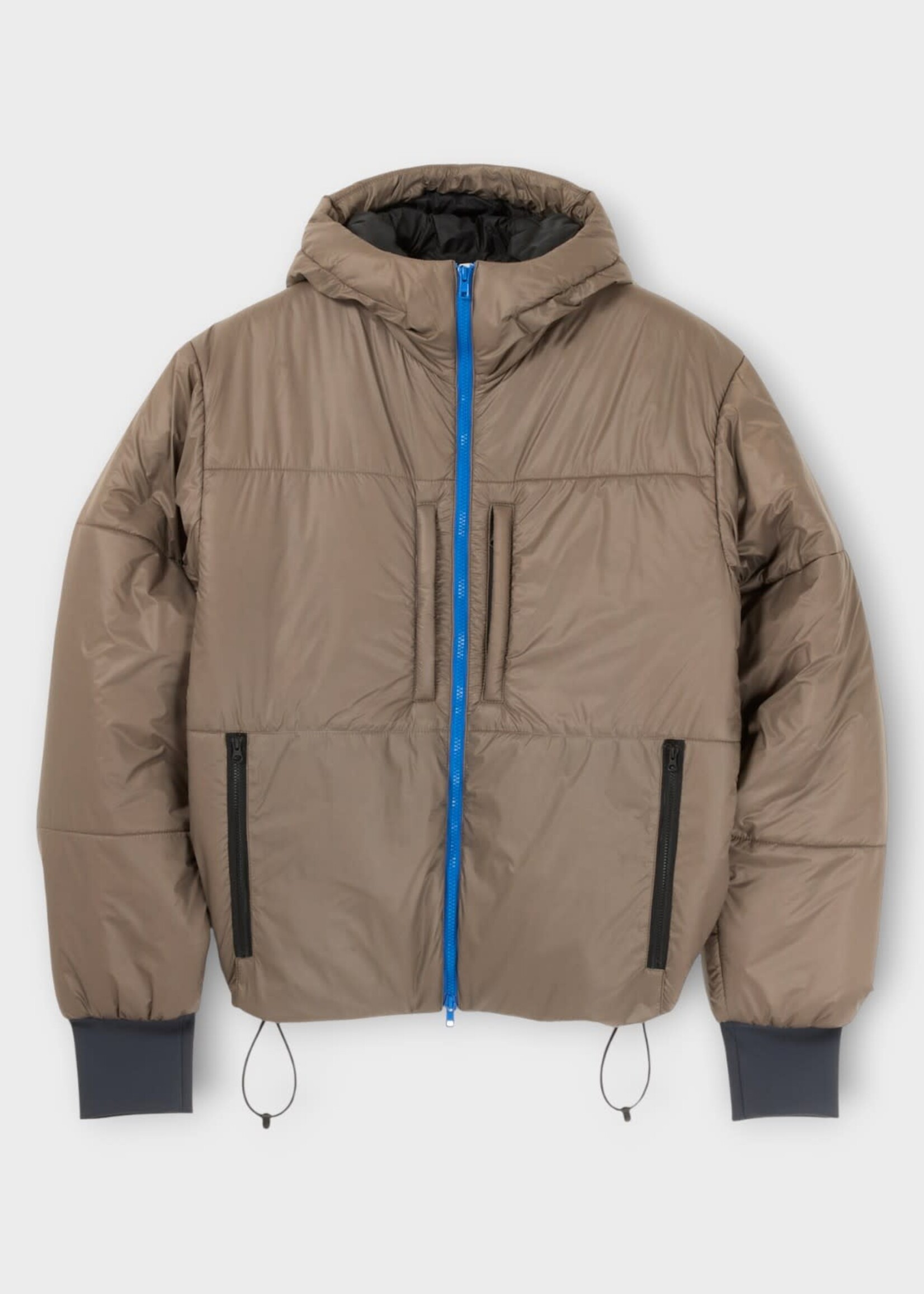 GR10K GR10K Jacket, Grey, Puffer Hooded Contrast Blue Zipp Up Jacket In Turtle