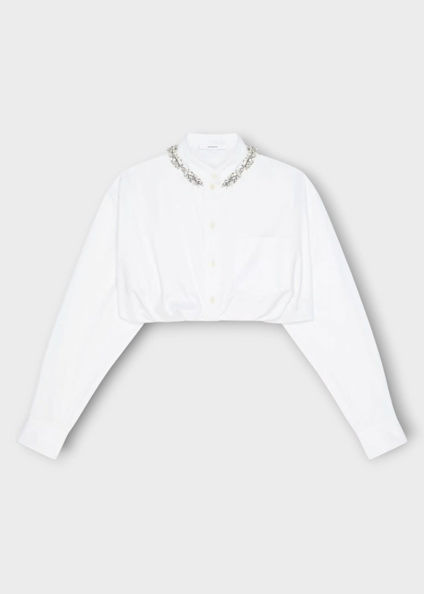 Givenchy Givenchy Shirt, White, Crystal Embroidered Collar Cropped Elasticated Shirt