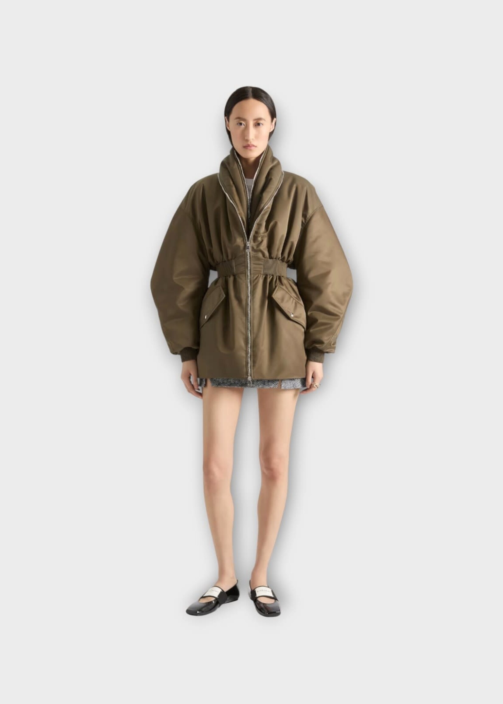 Givenchy Givenchy Jacket, Brown, Zippped Up Elastic Waist Bomber In Khaki