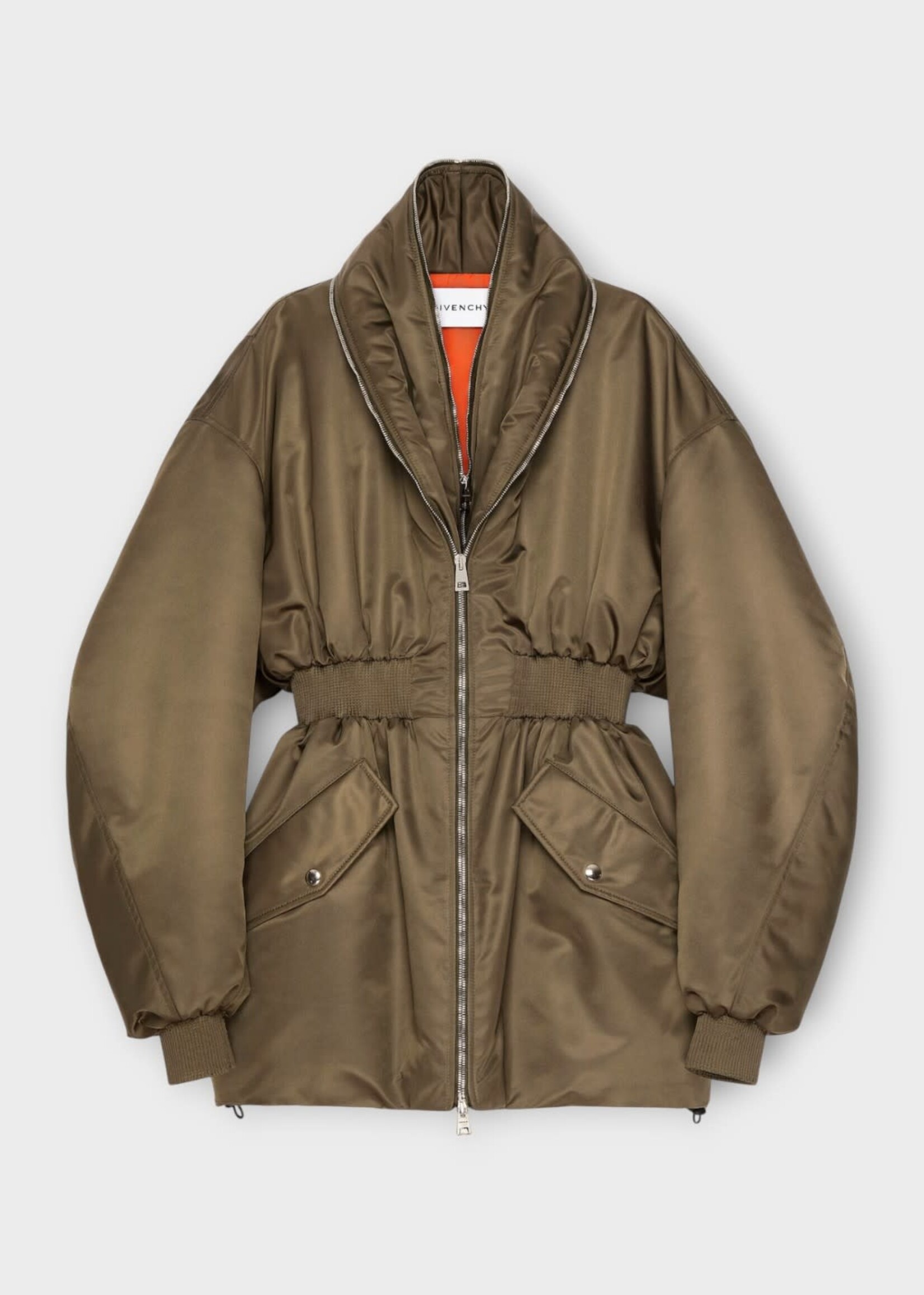 Givenchy Givenchy Jacket, Brown, Zippped Up Elastic Waist Bomber In Khaki