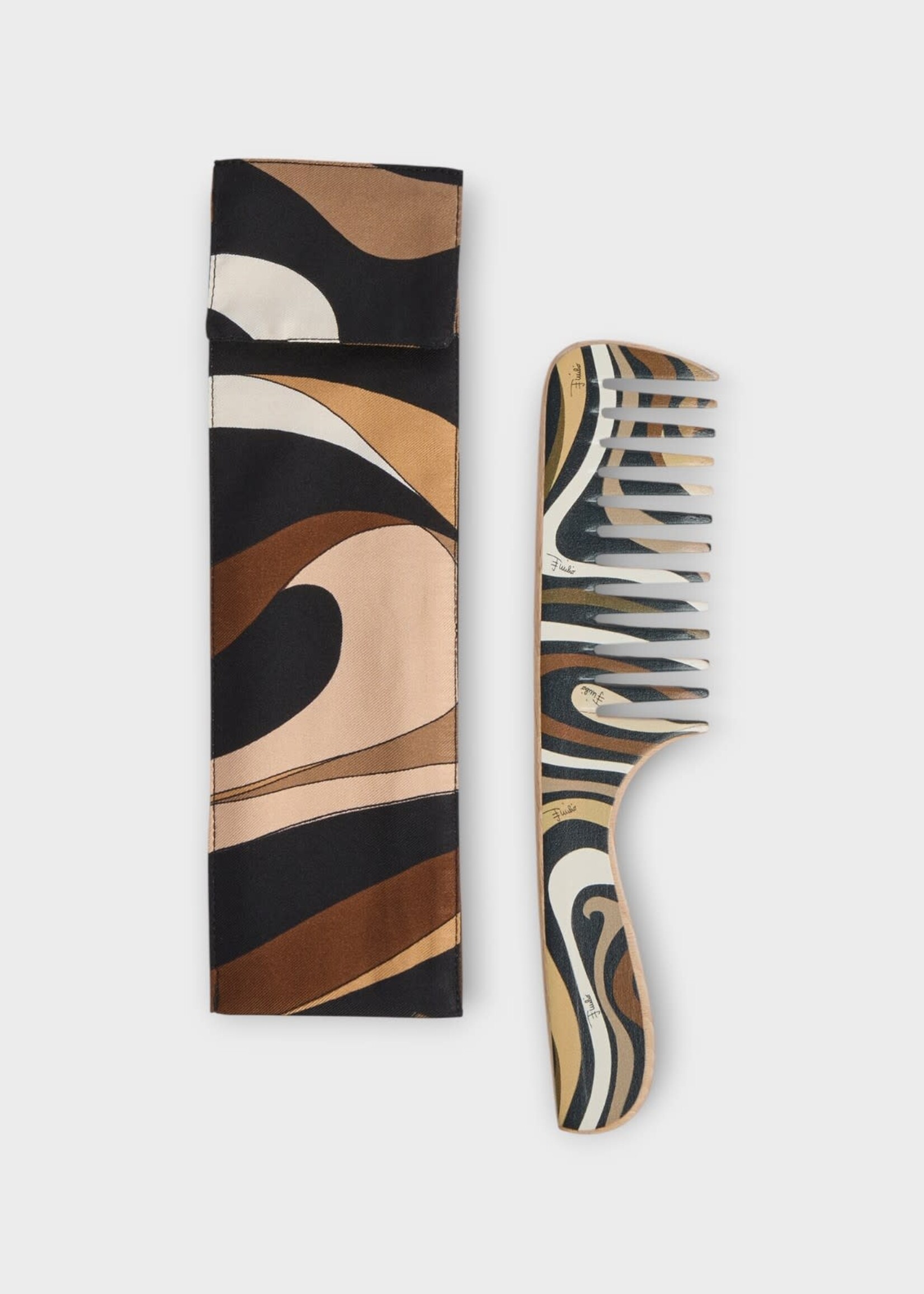 Pucci Pucci Hair Accessory, Print, Wood Comb In Black & Gold w/ Marmo Print