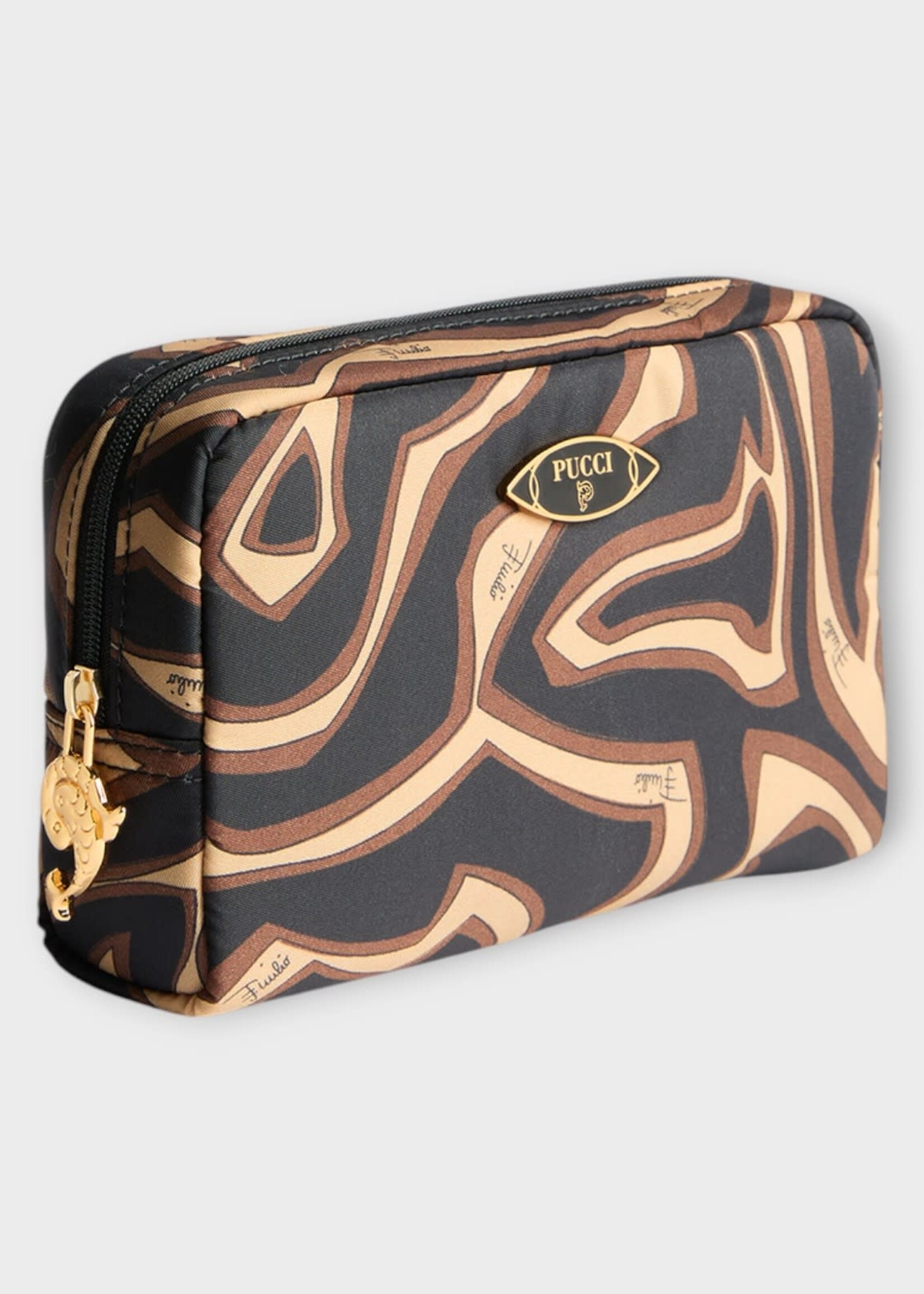 Pucci Pucci Bag, Print, Nylon  Zipped Beauty Case In Black & Gold w/ Labirinto Print