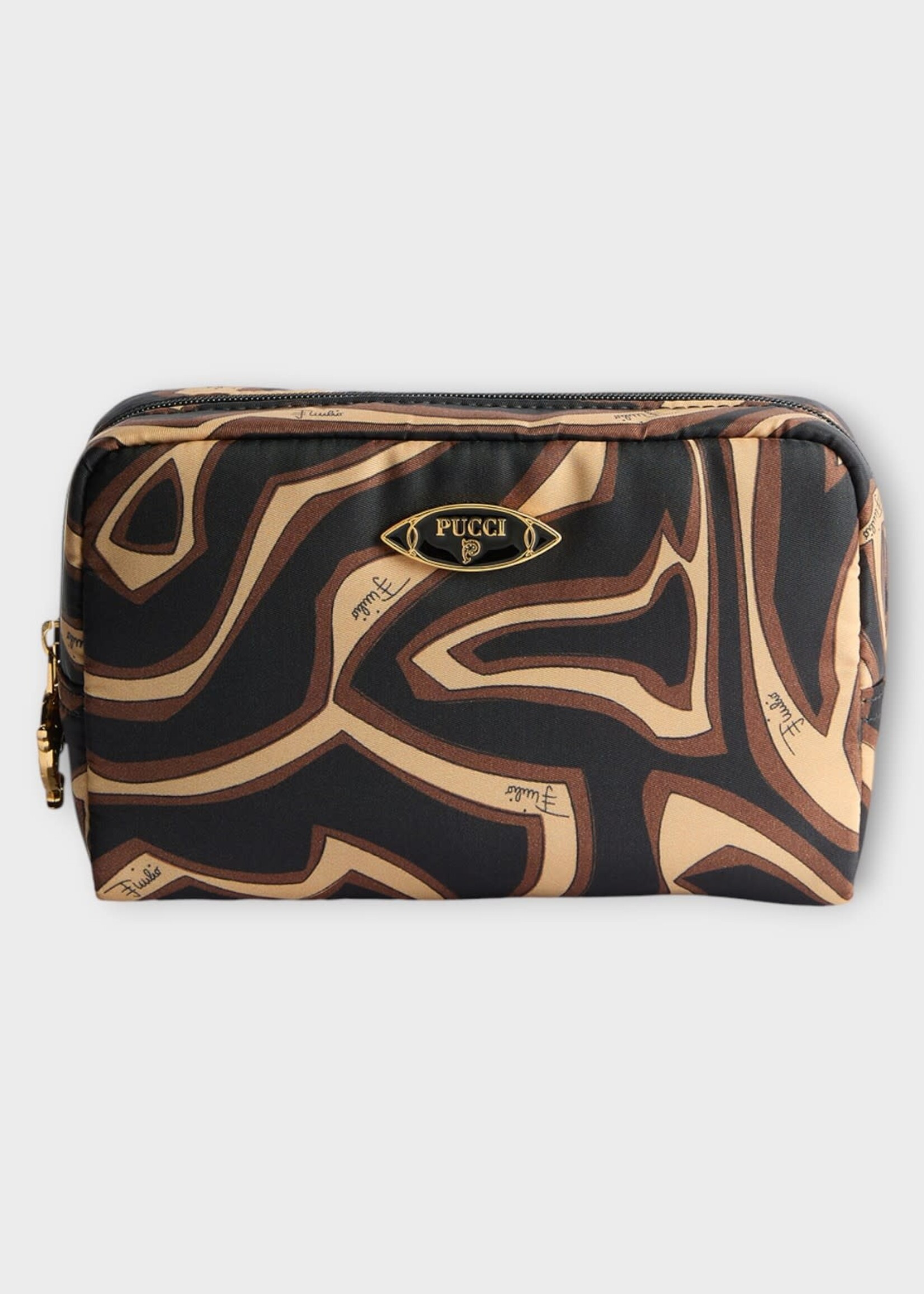 Pucci Pucci Bag, Print, Nylon  Zipped Beauty Case In Black & Gold w/ Labirinto Print