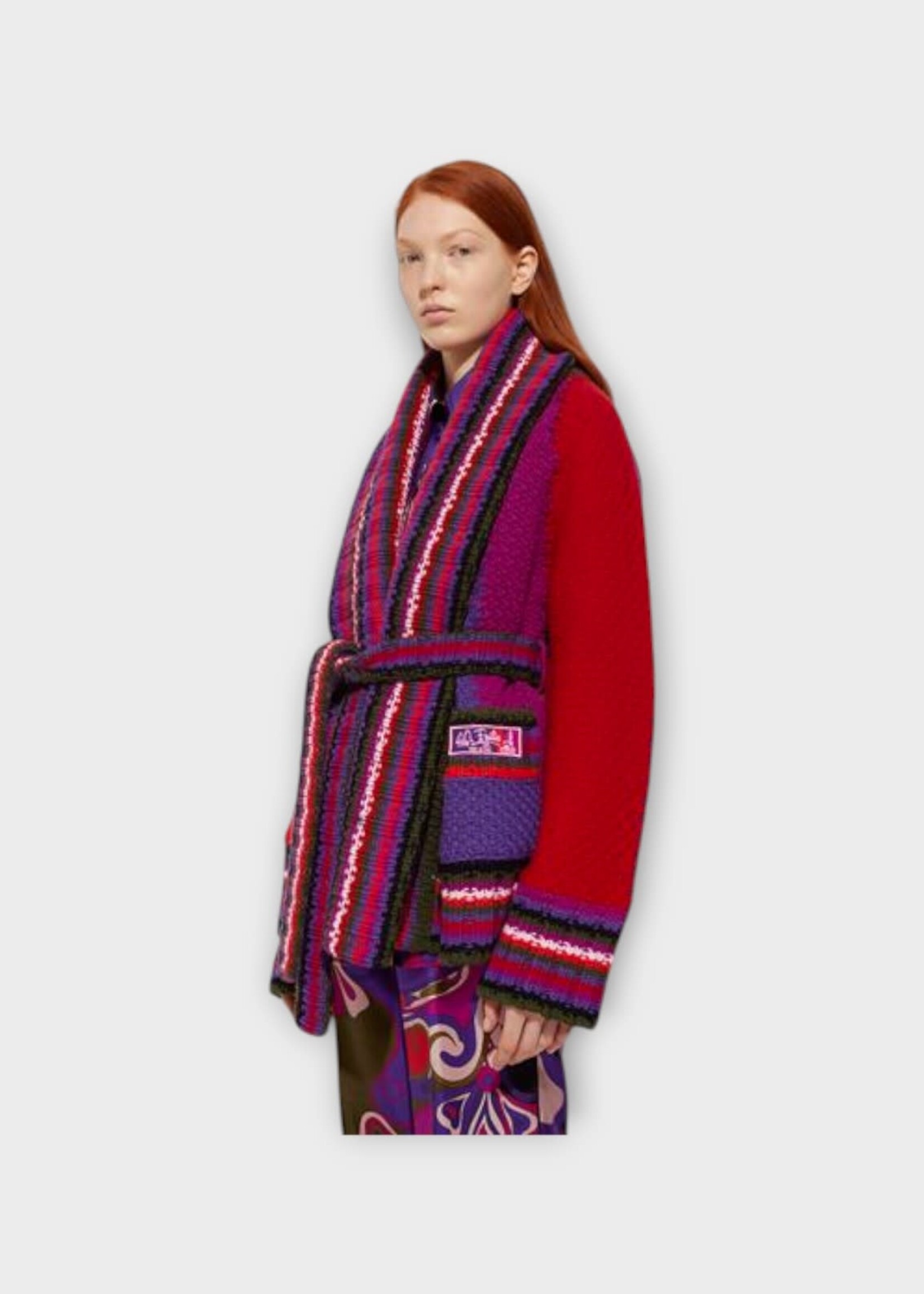 Pucci Pucci Knitwear, Multi, Wool Belted Colorblock Cardigan In Multicolour