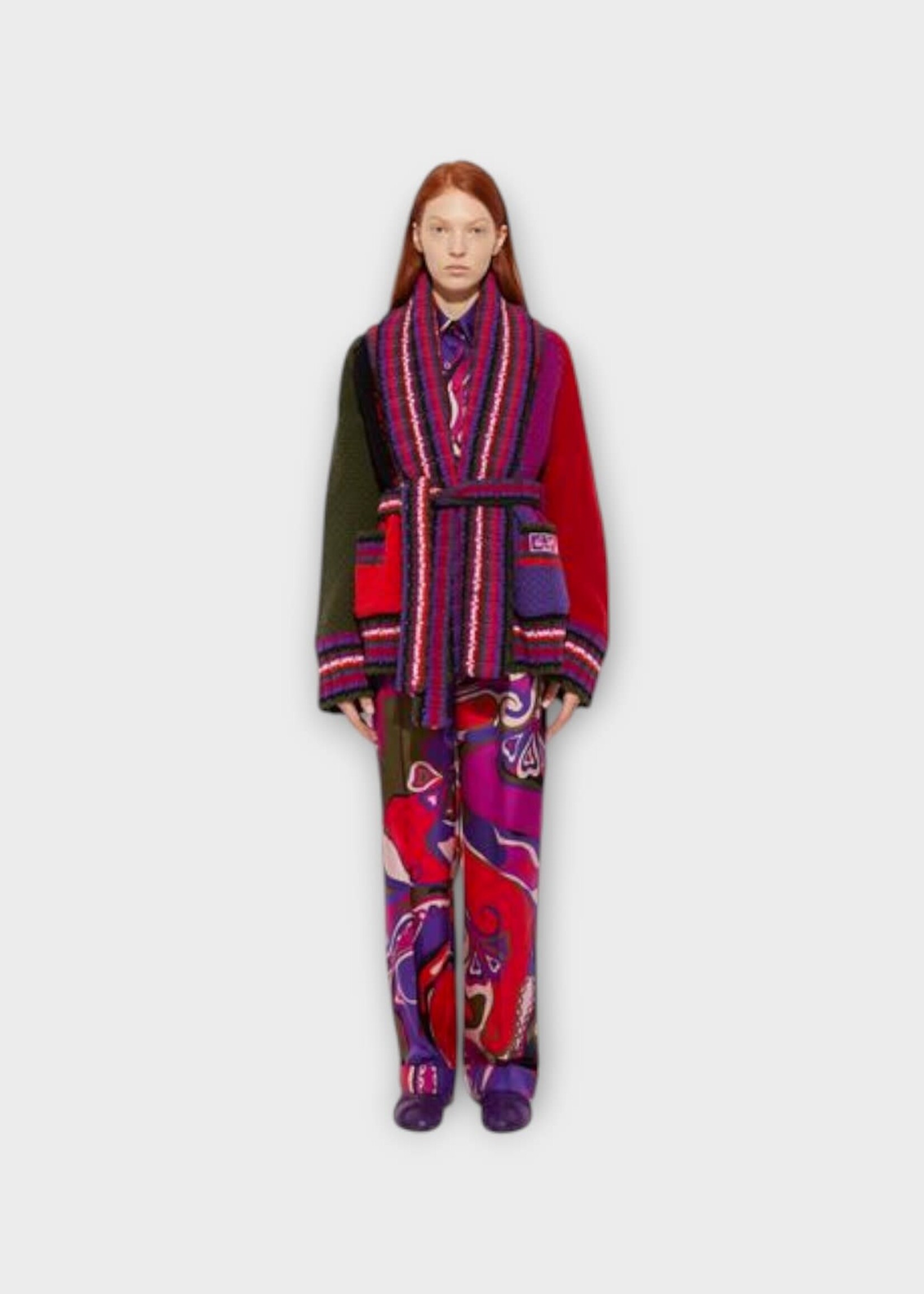 Pucci Pucci Knitwear, Multi, Wool Belted Colorblock Cardigan In Multicolour