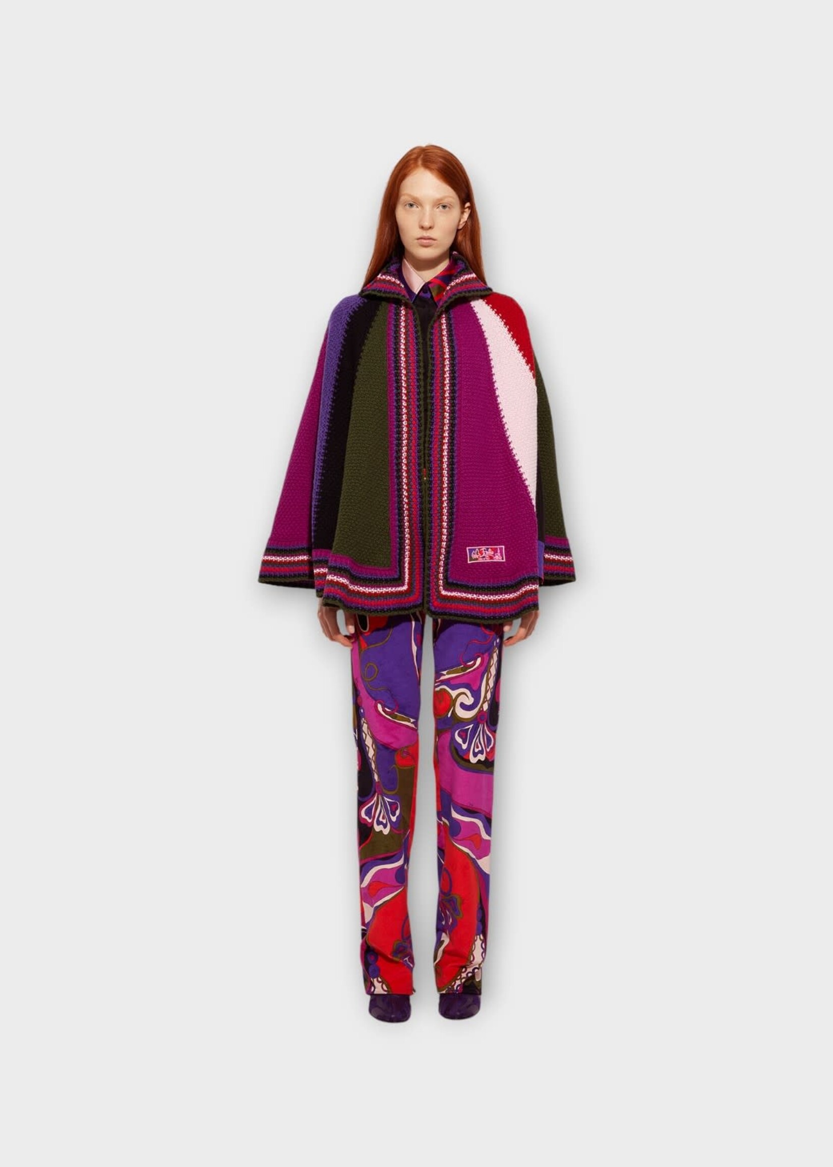 Pucci Pucci Knitwear, Multi, Wool Colorblock Cape In Multicolour