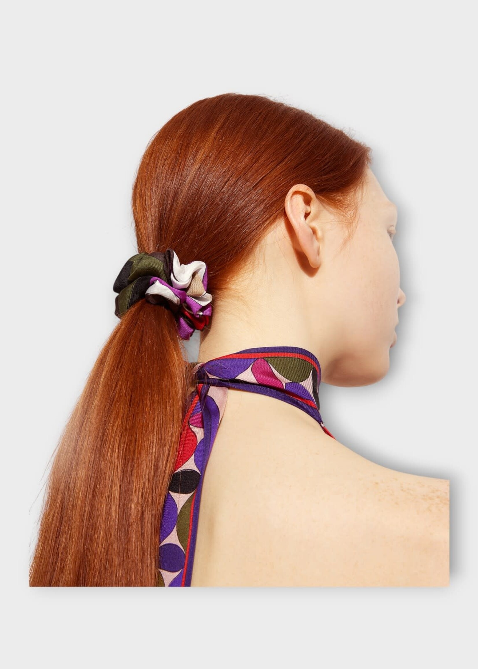 Pucci Pucci Hair Accessory, Print, Silk Twill Hair Tie In Nero & Fuxia w/ Iride Print