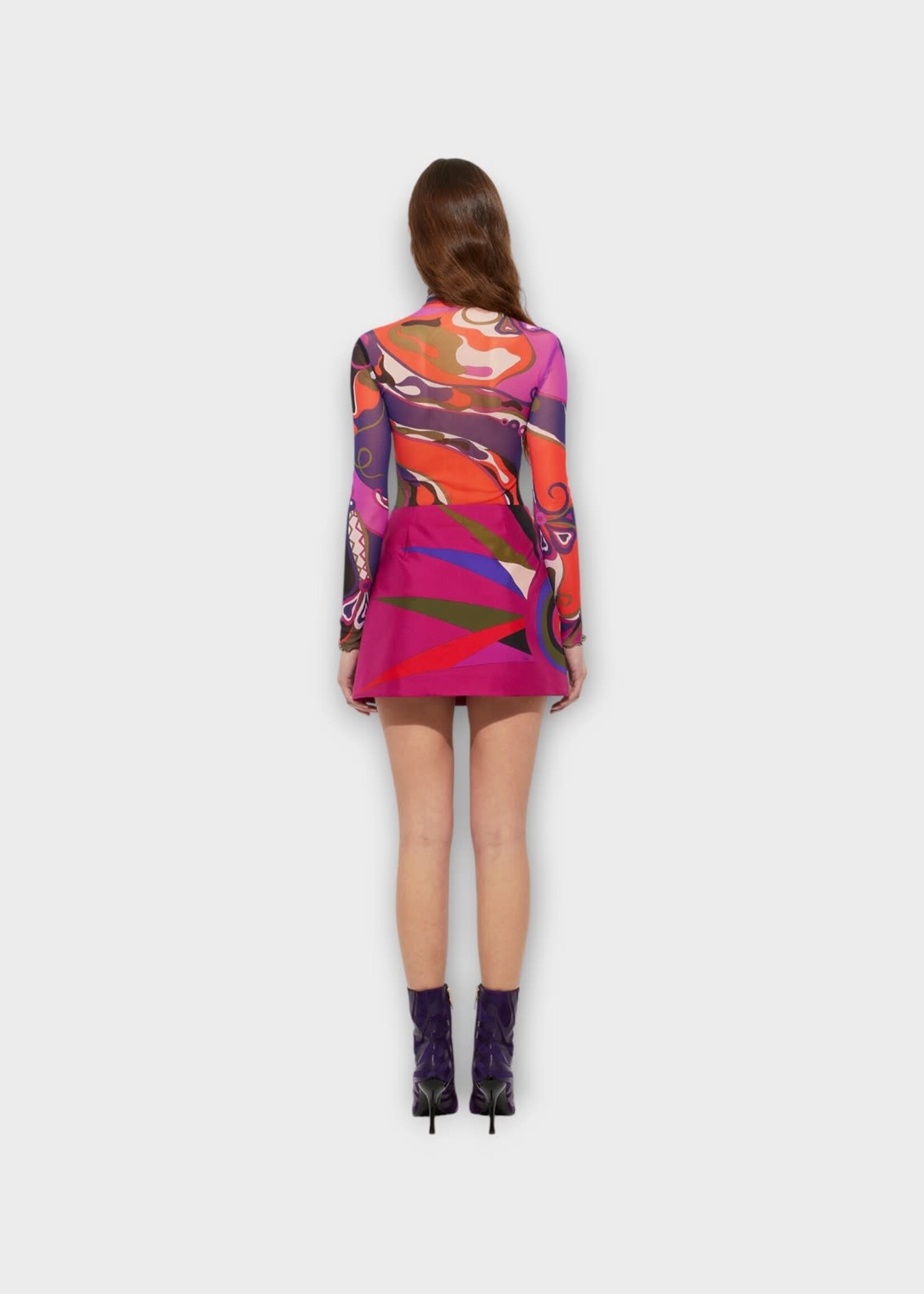 Pucci Pucci Top, Print, Tulle High Neck Long Sleeve Top In Multicolour w/ Orchidee Print