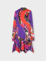 Pucci Pucci Dress, Print, Satin High Neck Long Sleeve Mini Dress In Multicolour w/ Orchidee Print