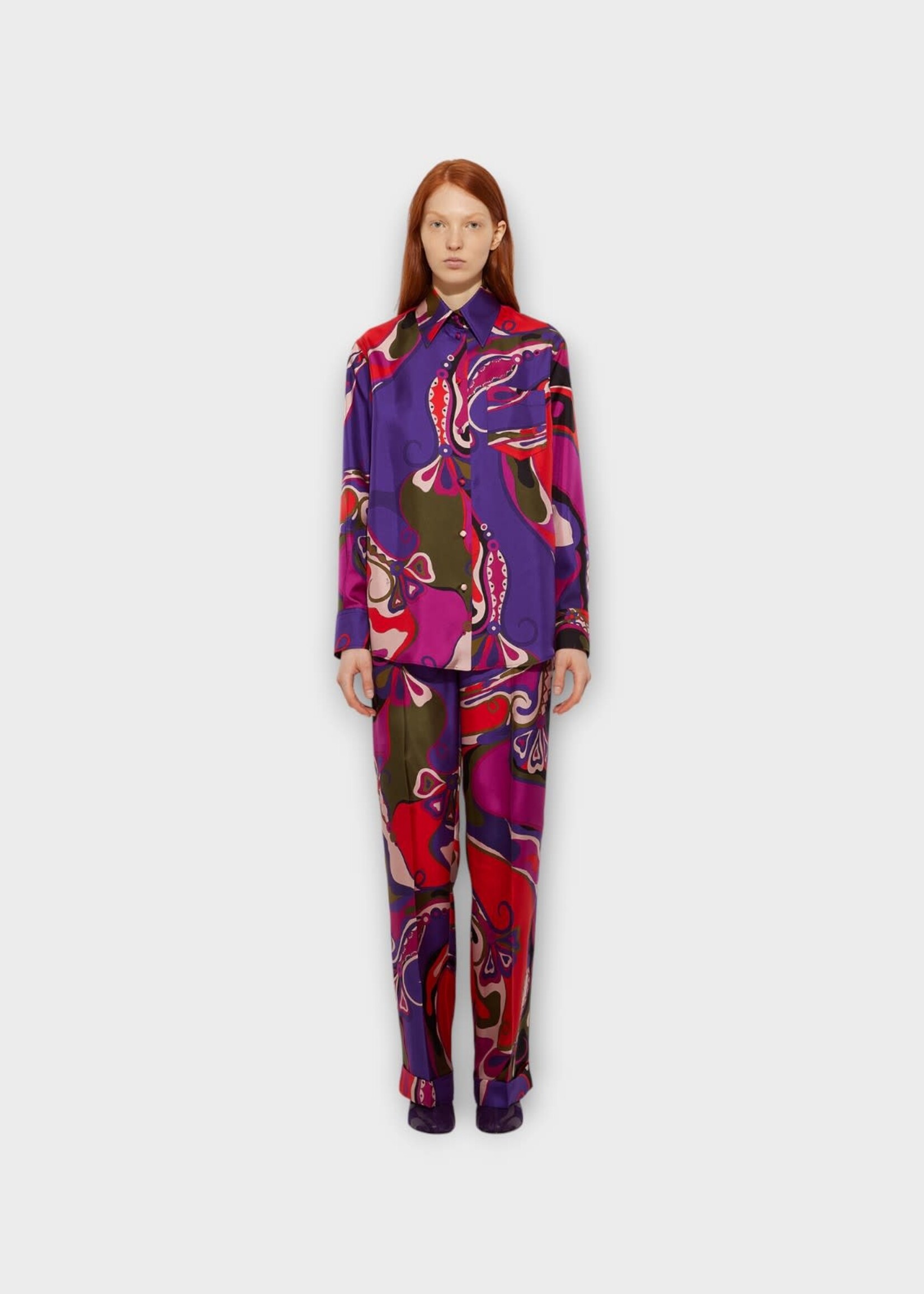 Pucci Pucci Shirt, Print, Silk Twill Collared Buttoned Shirt In Multicolour w/ Orchidee Print